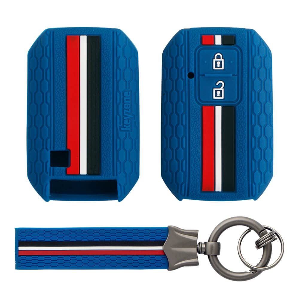 Keyzone Striped Silicone Key Cover And Keychain Compatible For Glanza, Urban Cruiser Taisor, Rumion, Urban Cruiser Hyryder 2 But