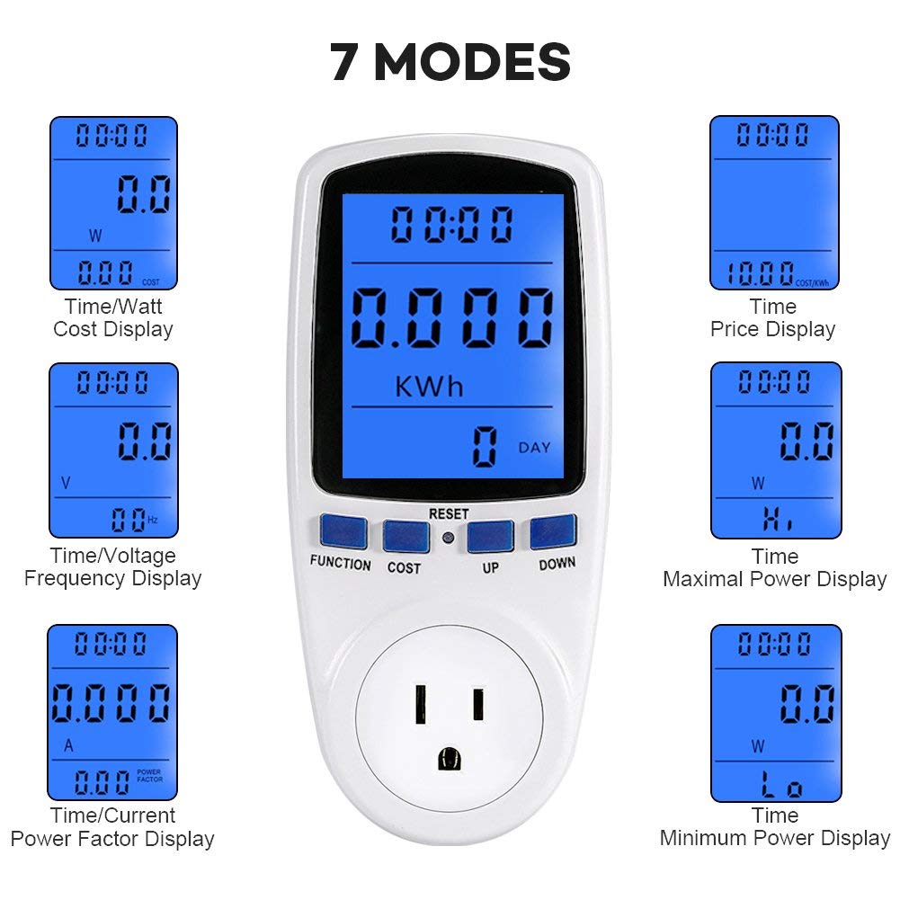 Youthink Electricity Usage Monitor, Power Meter Plug Home Energy Consumption Analyzer With Digital Lcd Display Overload Protecti