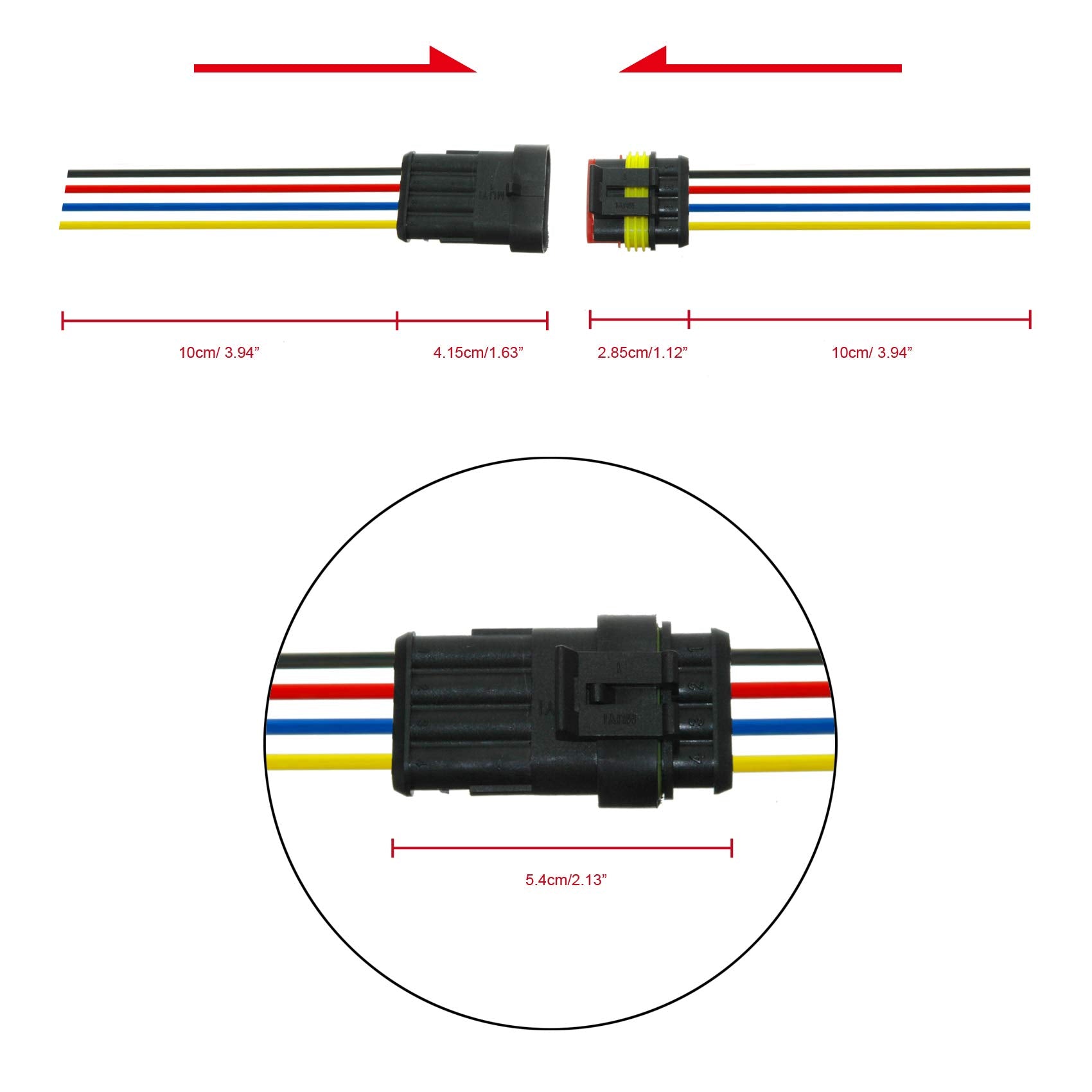 Muyi 5 Sets 4 Pin Wire Connector 18Awg Waterproof Electrical Connectors Kit With 10Cm Pigtail 1.5Mm Series Weatherpack Connectors (4 Pin)