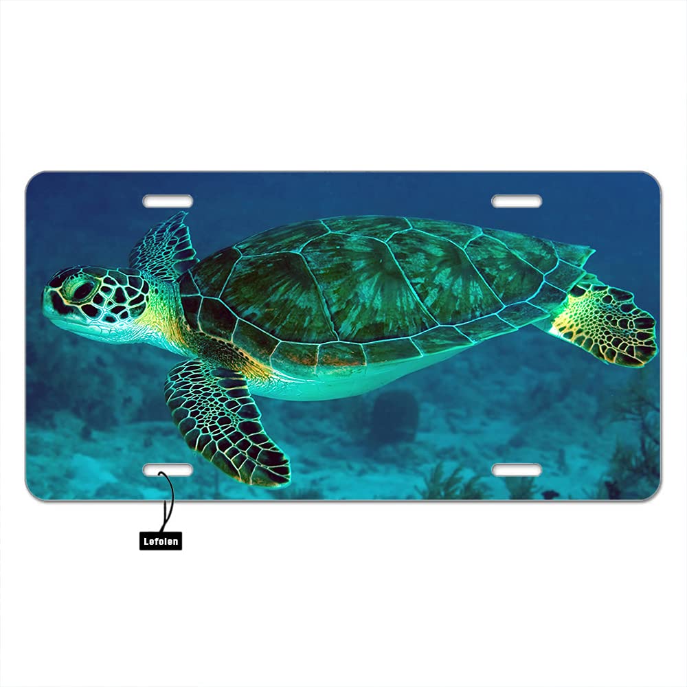 Lefolen Big Sea Turtle In Water Car Front License Plate Tropical Animal Fish Wildlife Ocean Grass Swim Decorate License Plates 6
