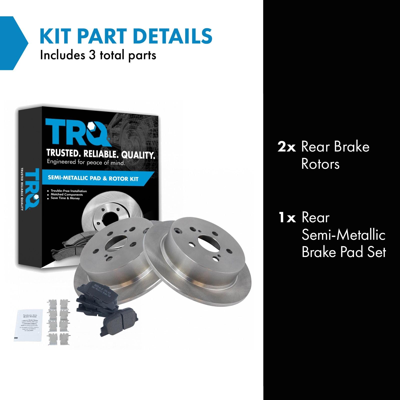 Trq Rear Brake Pad & Rotor Kit Brake Pads Brake Rotor Semi-Metallic Compatible With 2005-2010 Scion Tc