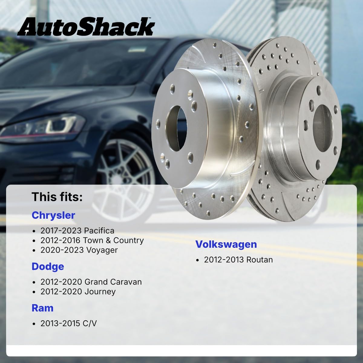 Autoshack Front Drilled Slotted Brake Rotors Silver Pair Of 2 Driver And Passenger Side Replacement For Dodge Grand Caravan Journey Chrysler Town & Country Pacifica Voyager Ram C/V V6 Fwd Pr63070Dszpr