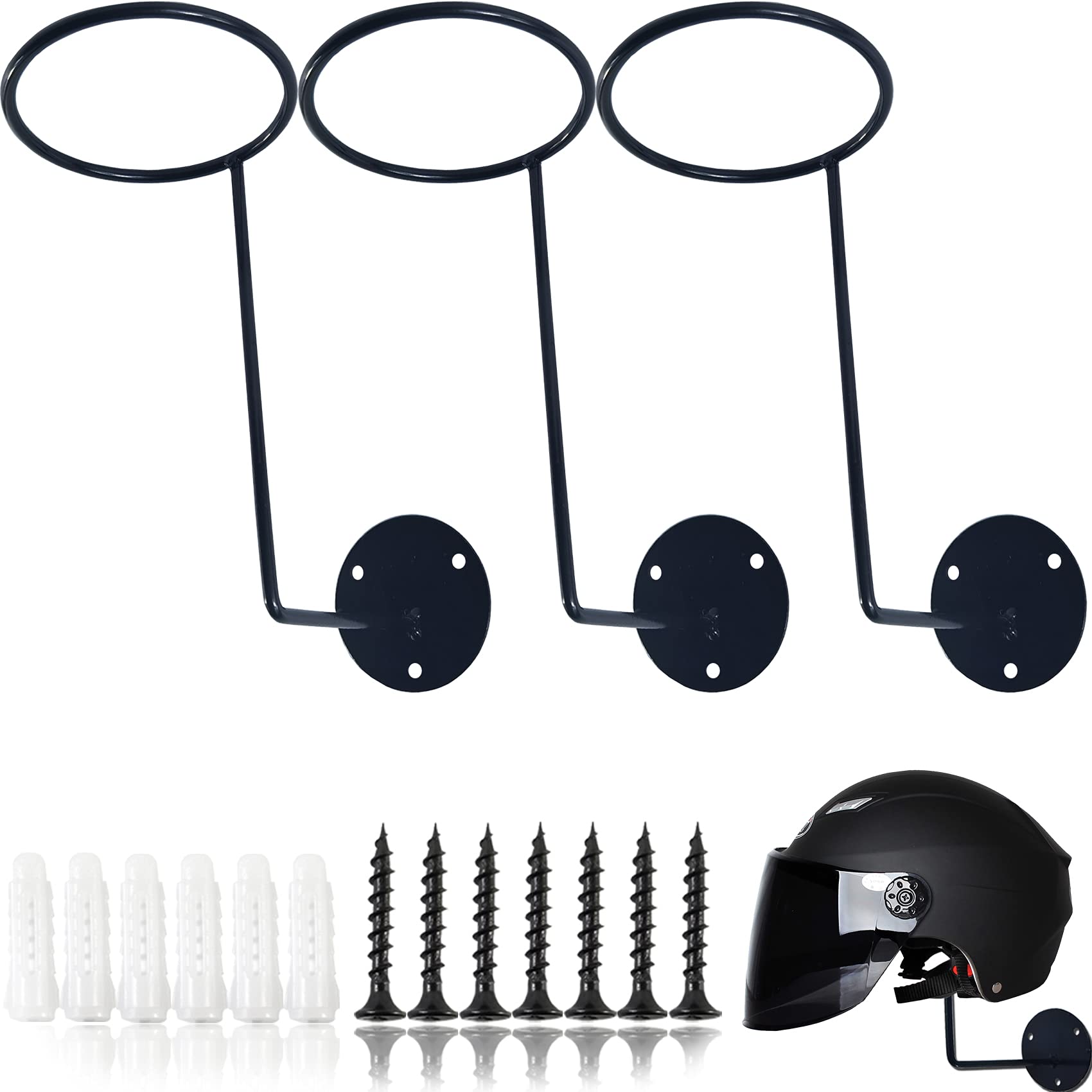 Yoohua 3Pcs Helmet Holder Rack Hook Helmets Stand Wall Mount Jacket Hanger Motorcycle Accessories, Black
