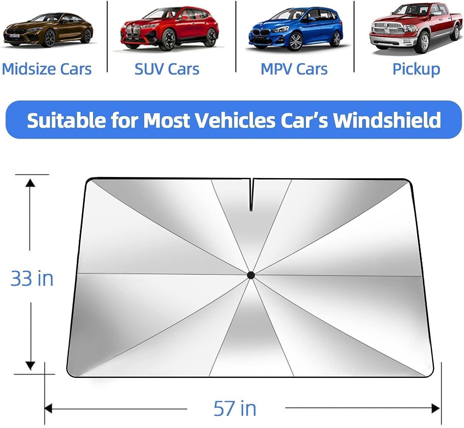 Car Windshield Sun Shade Umbrella, Upgraded Windshield Sunshades with 360 Rotation Bendable Handle, Foldable Automotive Windshie