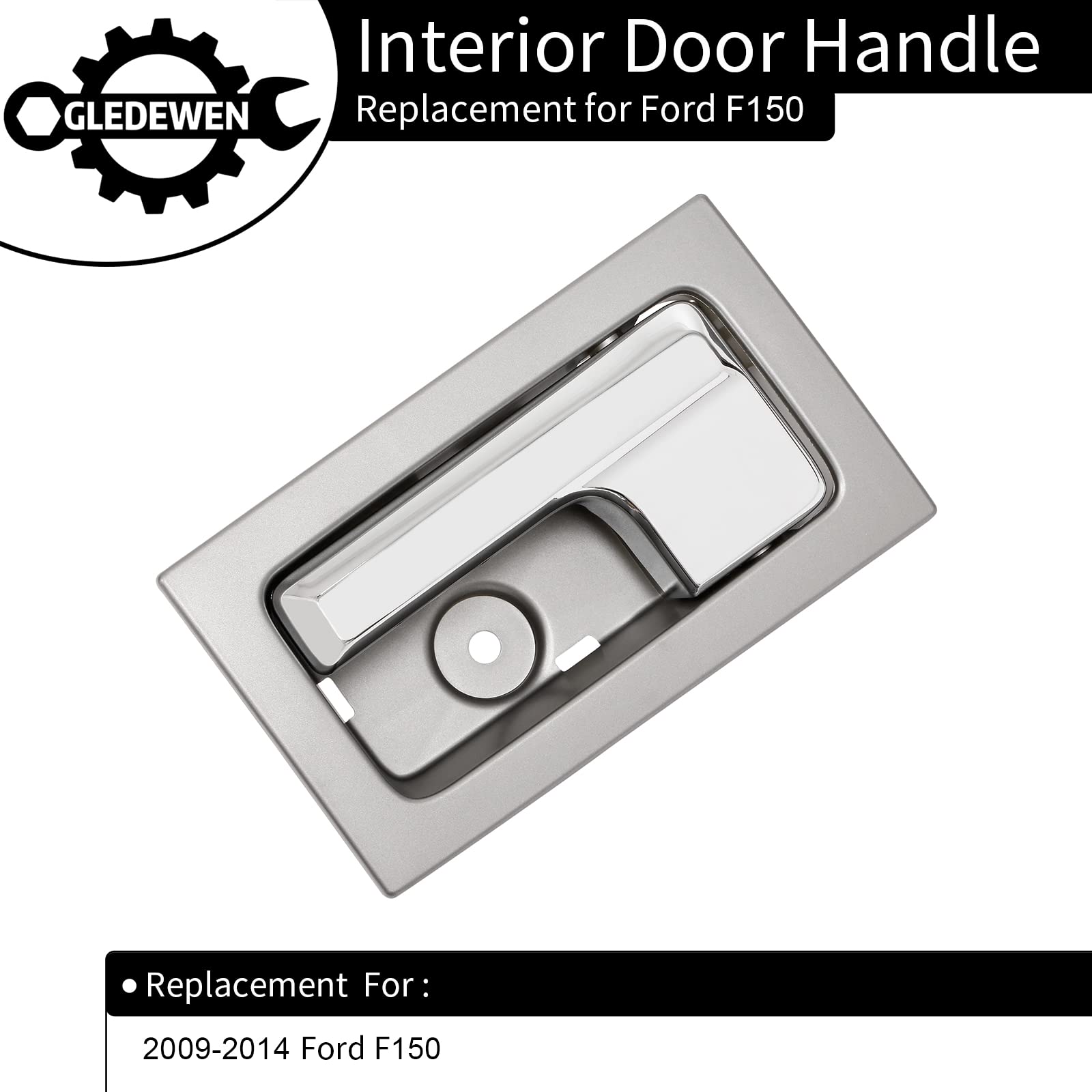 Gledewen Chrome Interior Door Handle for 2009-2014 Ford F150, Left Driver Side, Gray Housing, CL3Z-1522601-GA, 9L3Z-