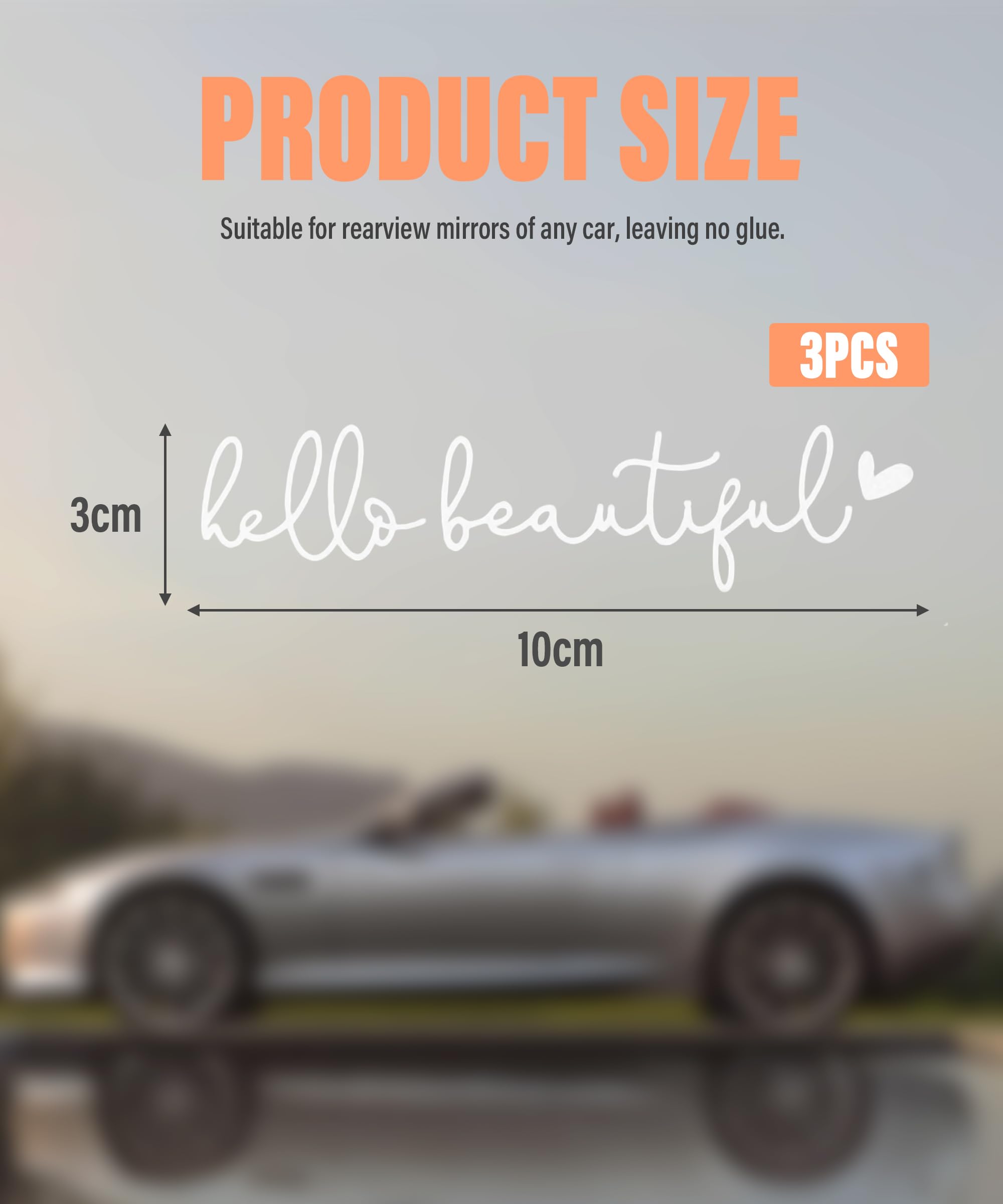 Racoona Hello Beautiful Mirror Decal - Rearview Mirror Sticker, Self Affirmations Decal, Car Accessories For Window Decoration (