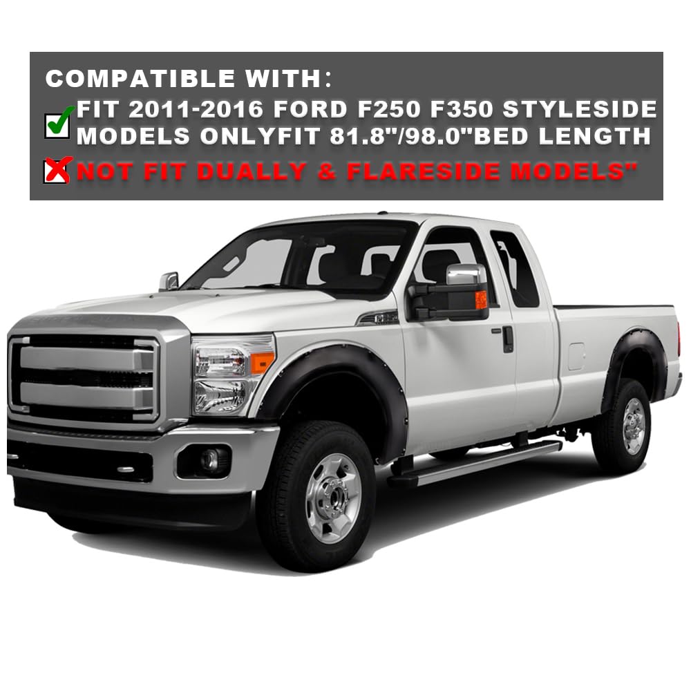 PIT66 Fender Flares, Compatible With 2011-2016 Ford F250 & F350 Super Duty (NOT For Dually Models), Paintable Smooth Matte Black
