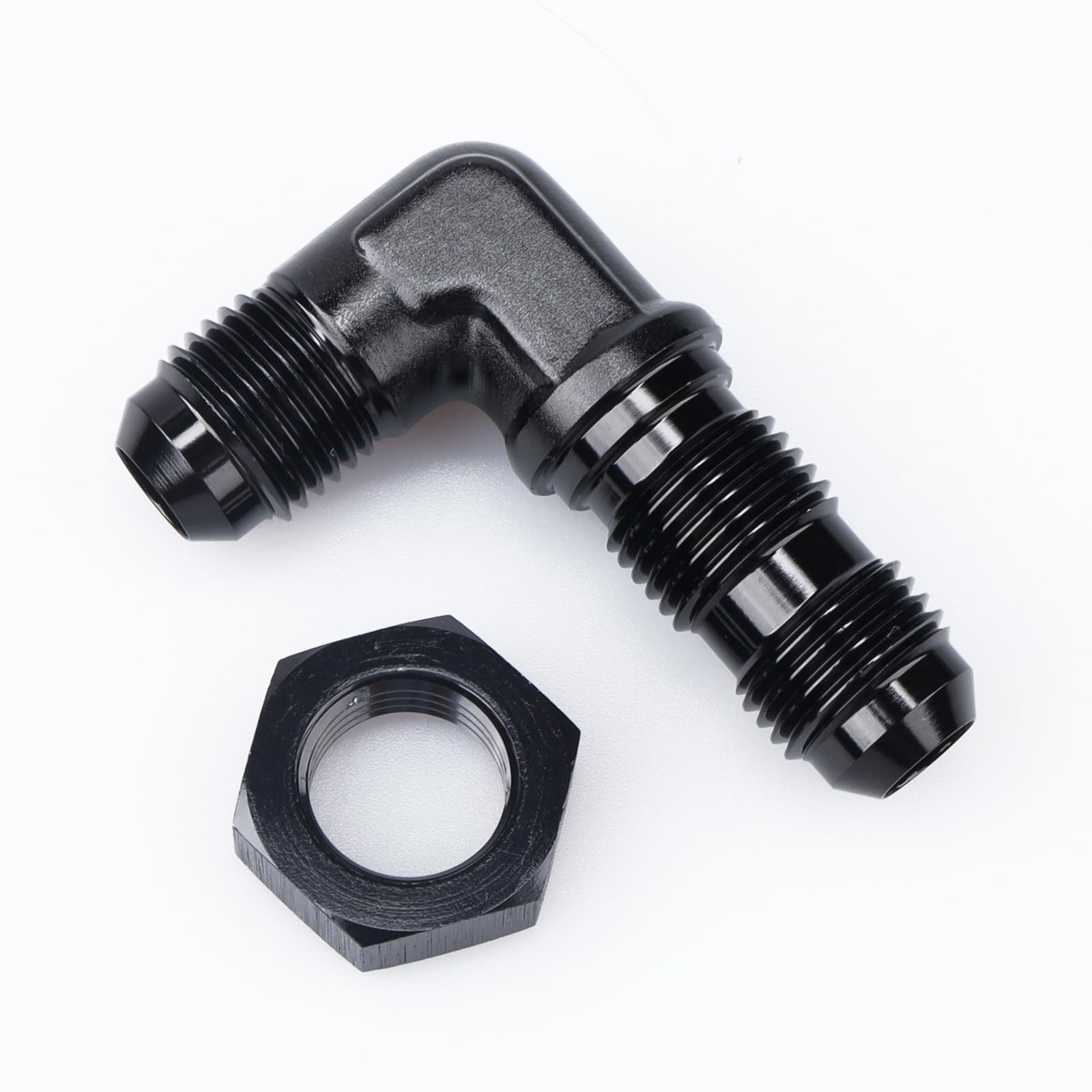 AC PERFORMANCE -6 AN Male Flare 90 Degree Bulkhead Fitting Adapter Aluminum Black with AN6 Nut