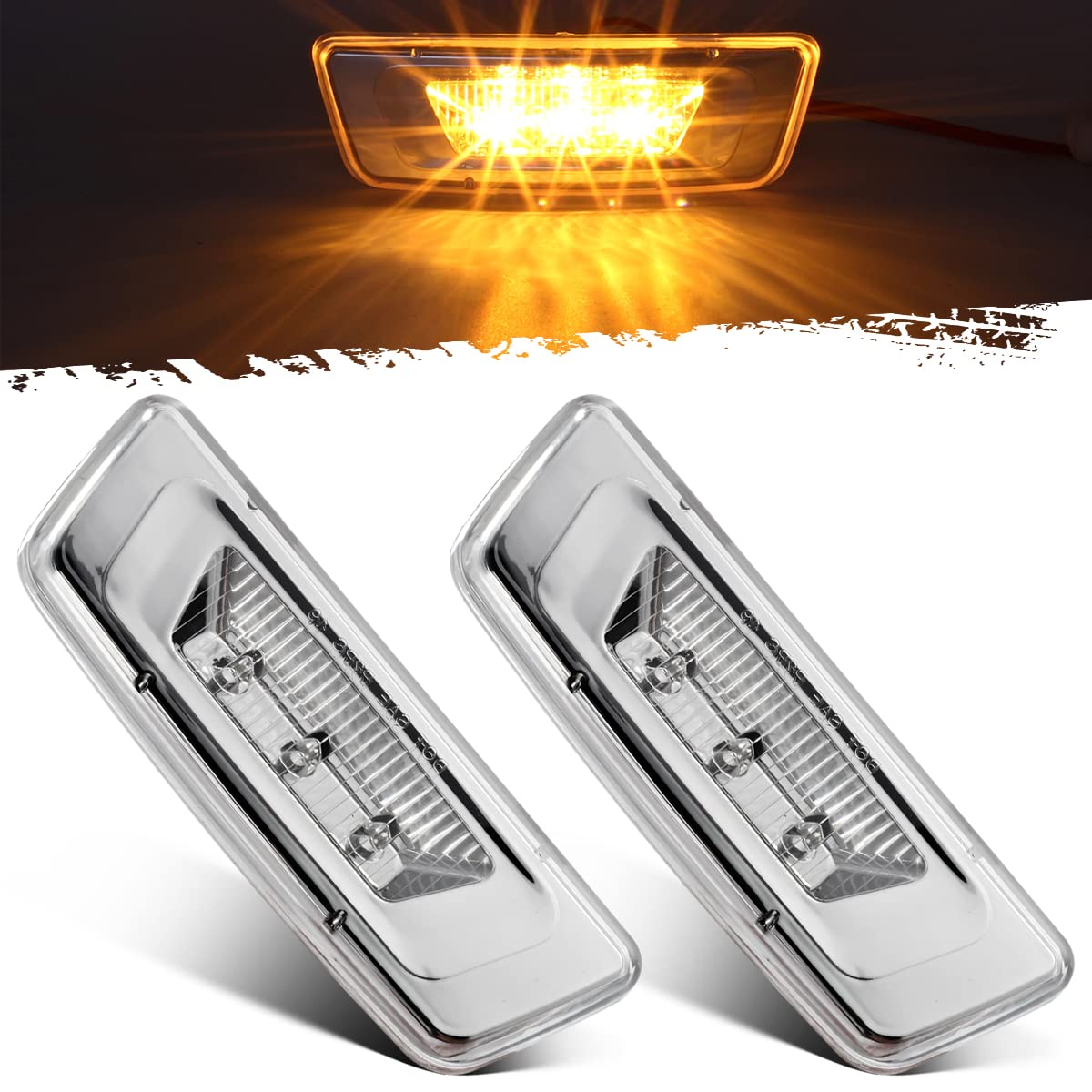 Partsam 2Pcs Replacement For Kenworth T680 T880 And Peterbilt 576 Led Side Marker Turn Signal Lights Assemblies Amber Clear Lens