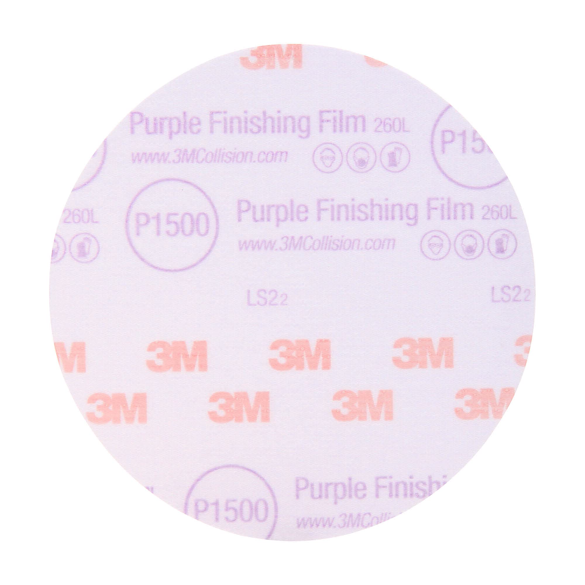 3M Hookit Purple Finishing Film Abrasive Disc 30667, 6 in, 1500+ Grade, 50 Pack, Clear Coat Sanding, Paint Finishing, Defect Rem