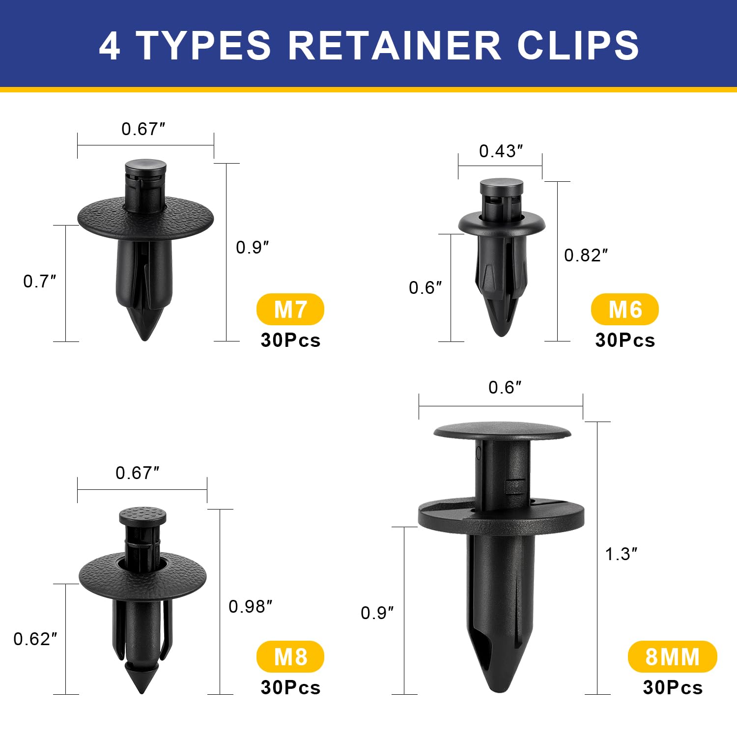 Plastic Rivets, 120pcs Plastic Push Pin Clips Body Rivets Compatible with UTV ATV Motorcycle M6 M7 M8 Retainer Fastener Replace