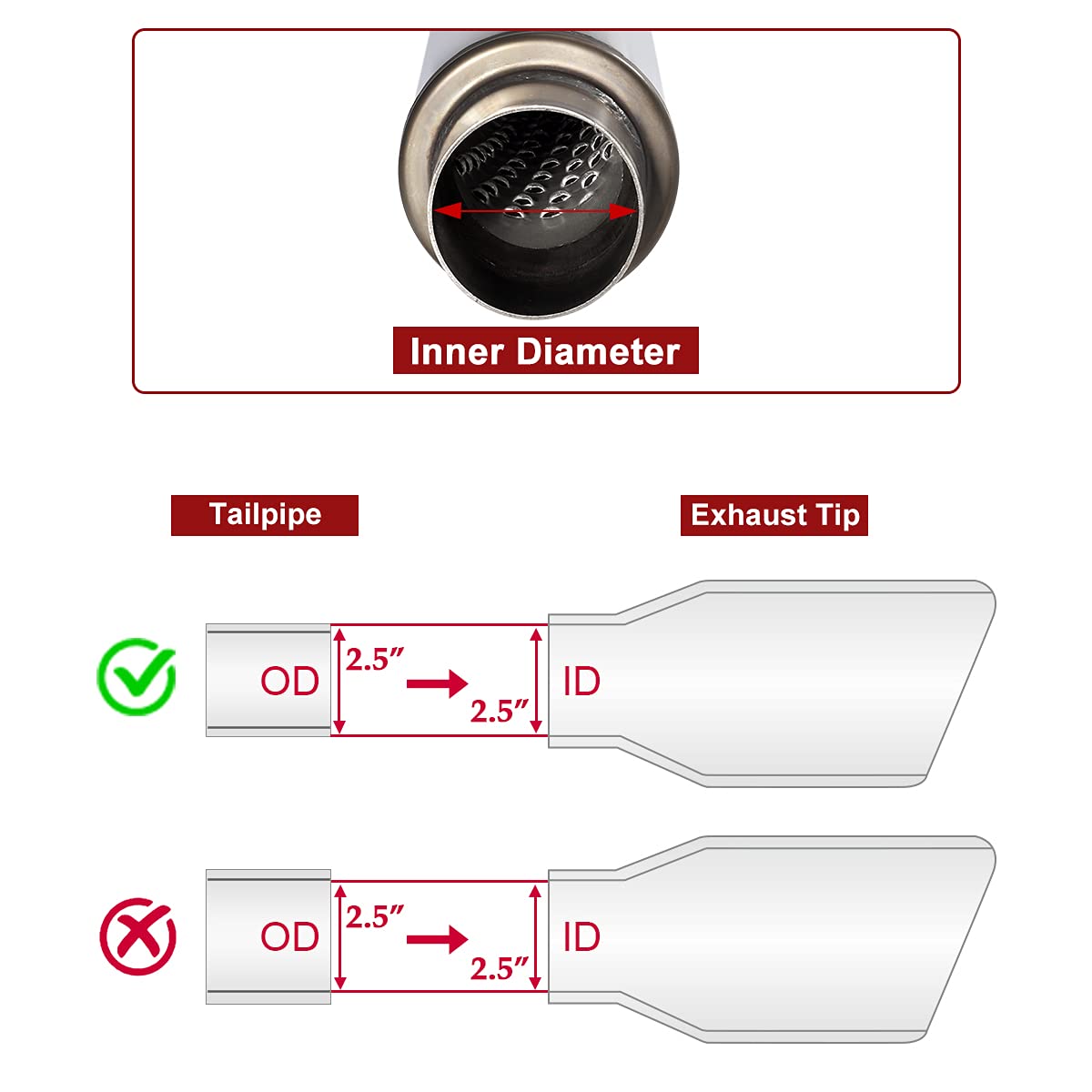 Upower 2.5 Inch Inlet Exhaust Muffler 2 1/2'' Resonator Muffler 3.5'' Round 18'' Body Length 22'' Overall Length Stainless Moder