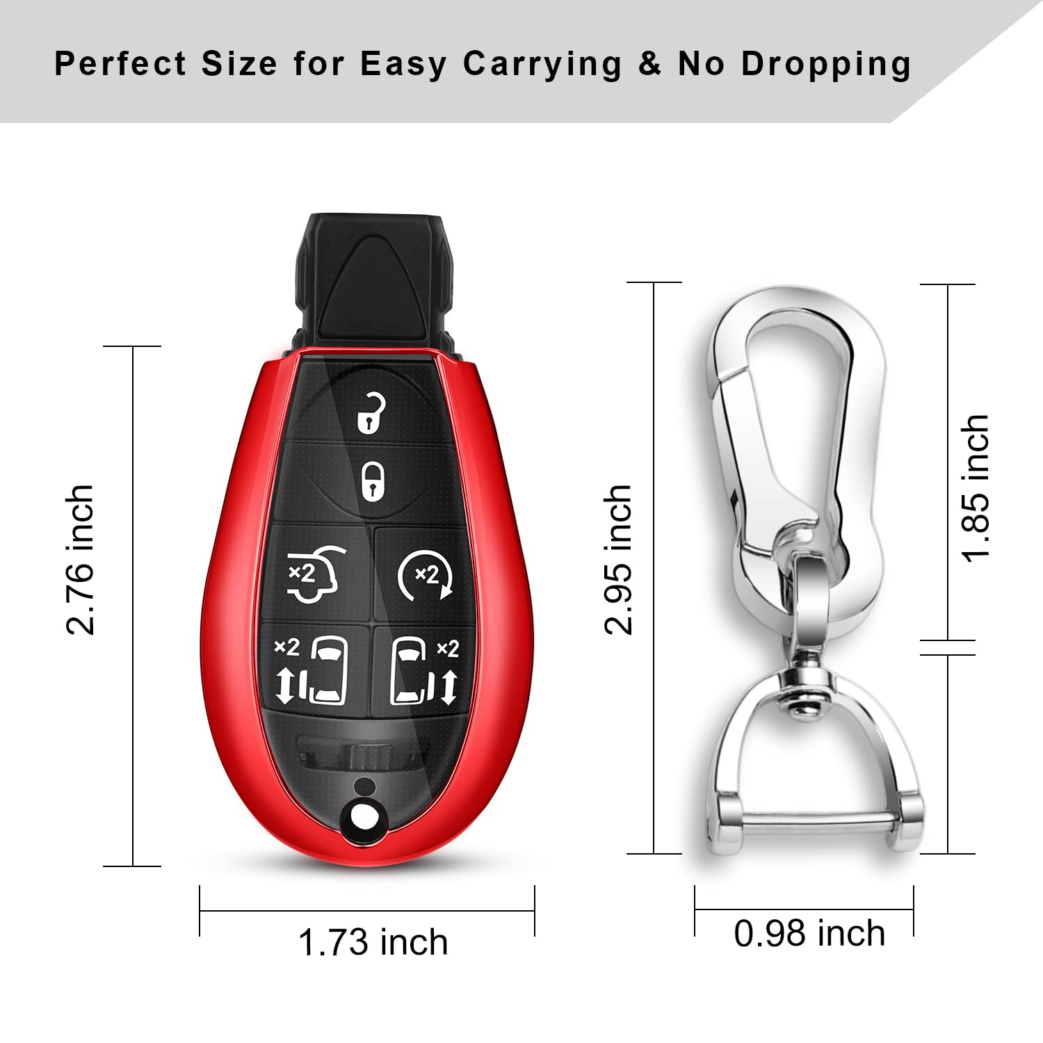 Qbuc For Dodge Key Fob Cover With Keychain Tpu Key Case Compatible With 2008-2018 Dodge Ram Jeep Chrysler Model Accessories (Red