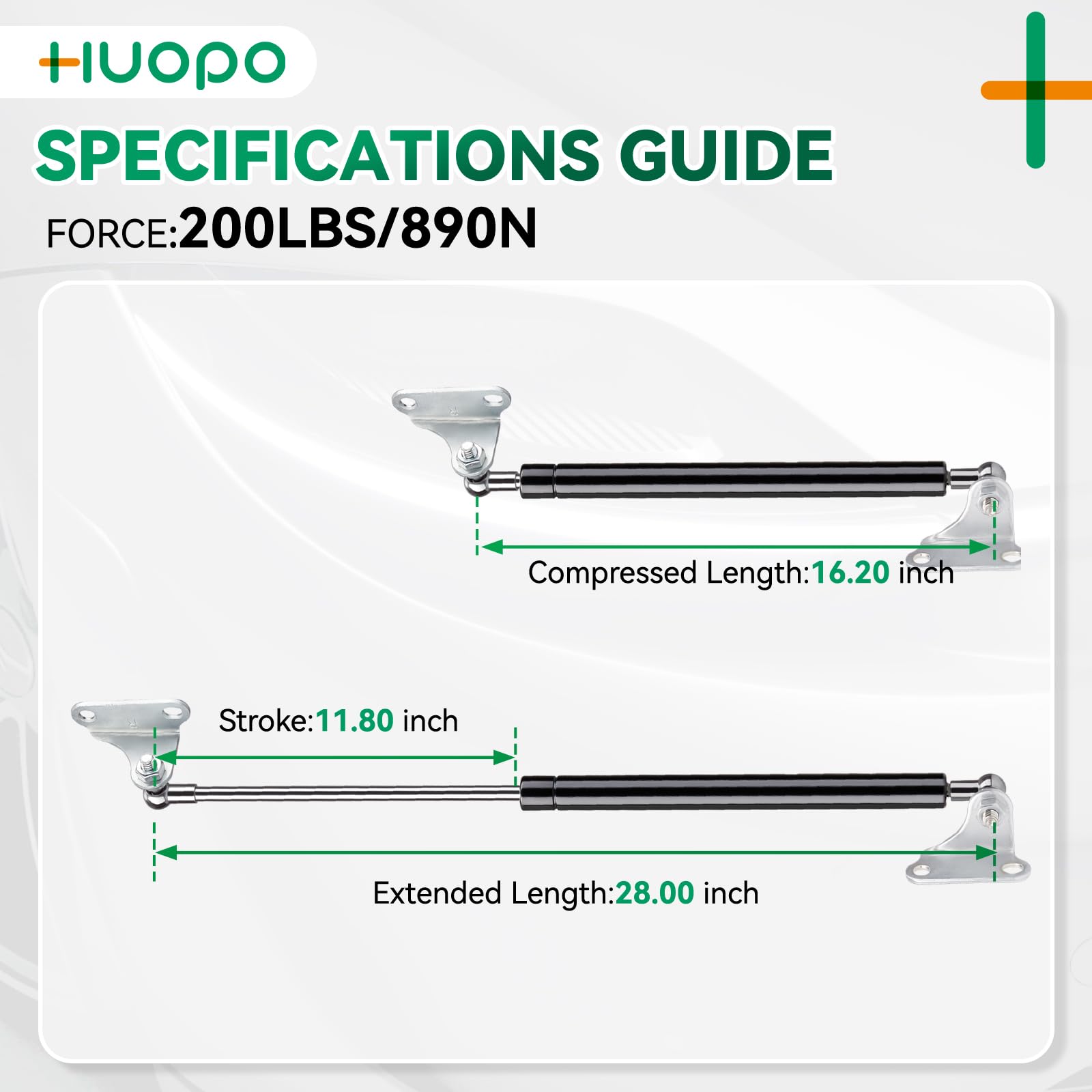 Huopo 28 Inch 200 Lb/890 N Gas Strut Shock With L Type Mounts Lift Support For Rv Bed Door Truck Bed Cover Boat Heavy Lid Baseme