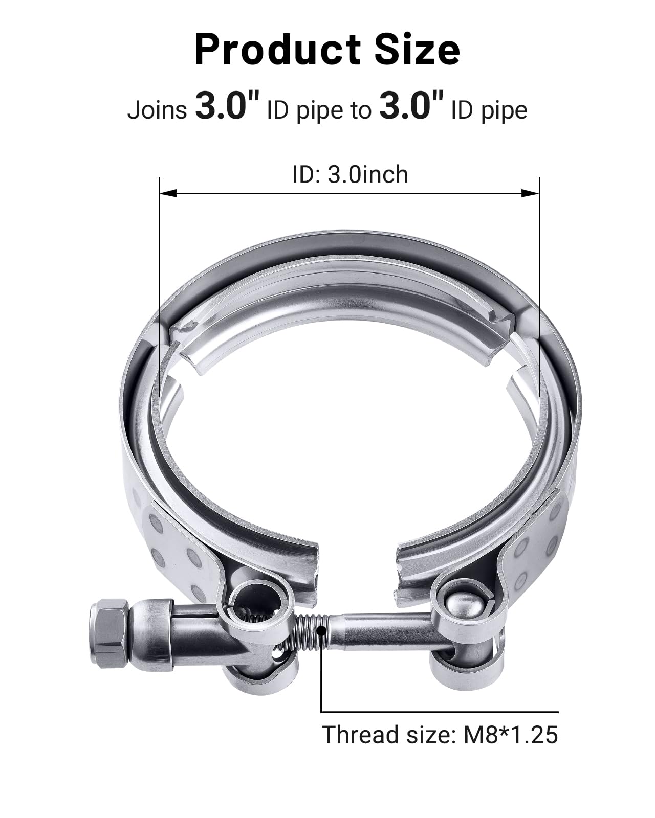Evil Energy 3.0 Inch V Band Clamp For Flange Kit Stainless Steel 2Pcs (No Flanges)