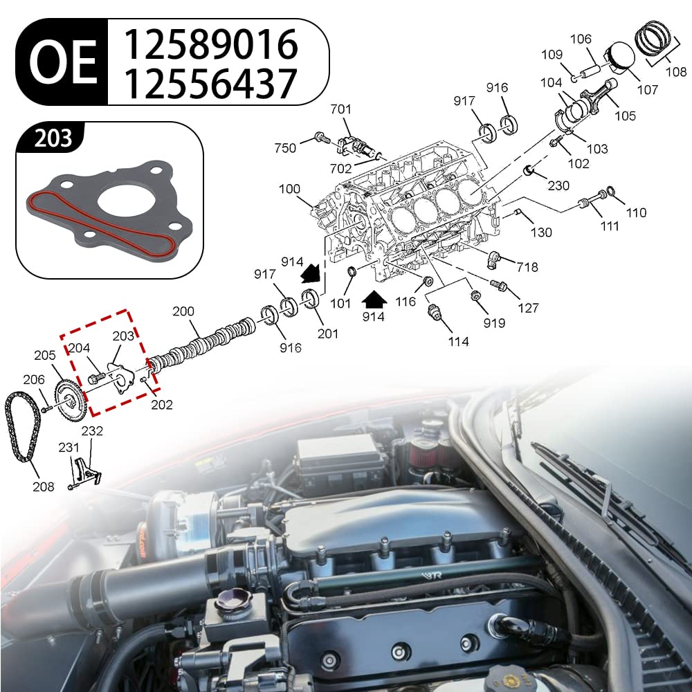 Pqy Camshaft Retainer Plate Gasket Bolt Kit Compatible With Gm Ls1 Ls2 Ls3 4.8 5.3L 6.0L 6.2L Vortec Corvette Cam