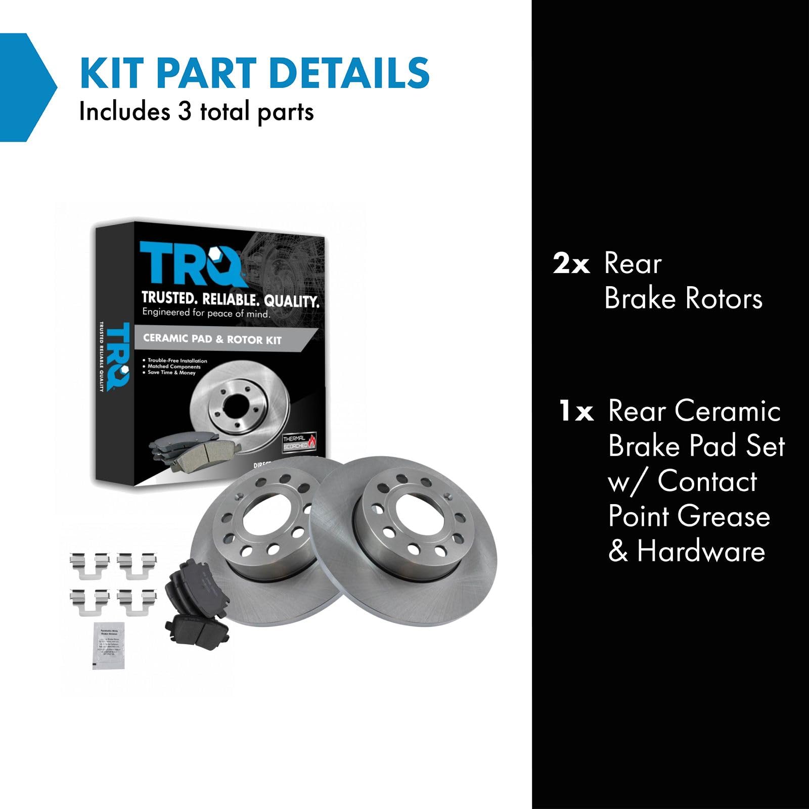 TRQ Rear Brake Pad & Rotor Kit Brake Pads Brake Rotor Ceramic Solid Compatible with 2008-2010 Audi A3 A3 Quattro 2010 Volkswagen