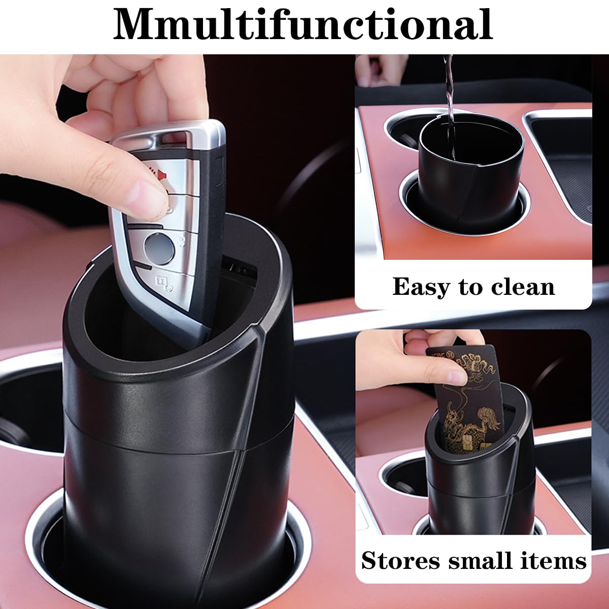 Sglrt Car Trash Can Bin With Lid - Car Garbage Can Cup Holder - Black Mini Leakproof Vehicle Trash Garbage Can Bin With 20Pcs Tr