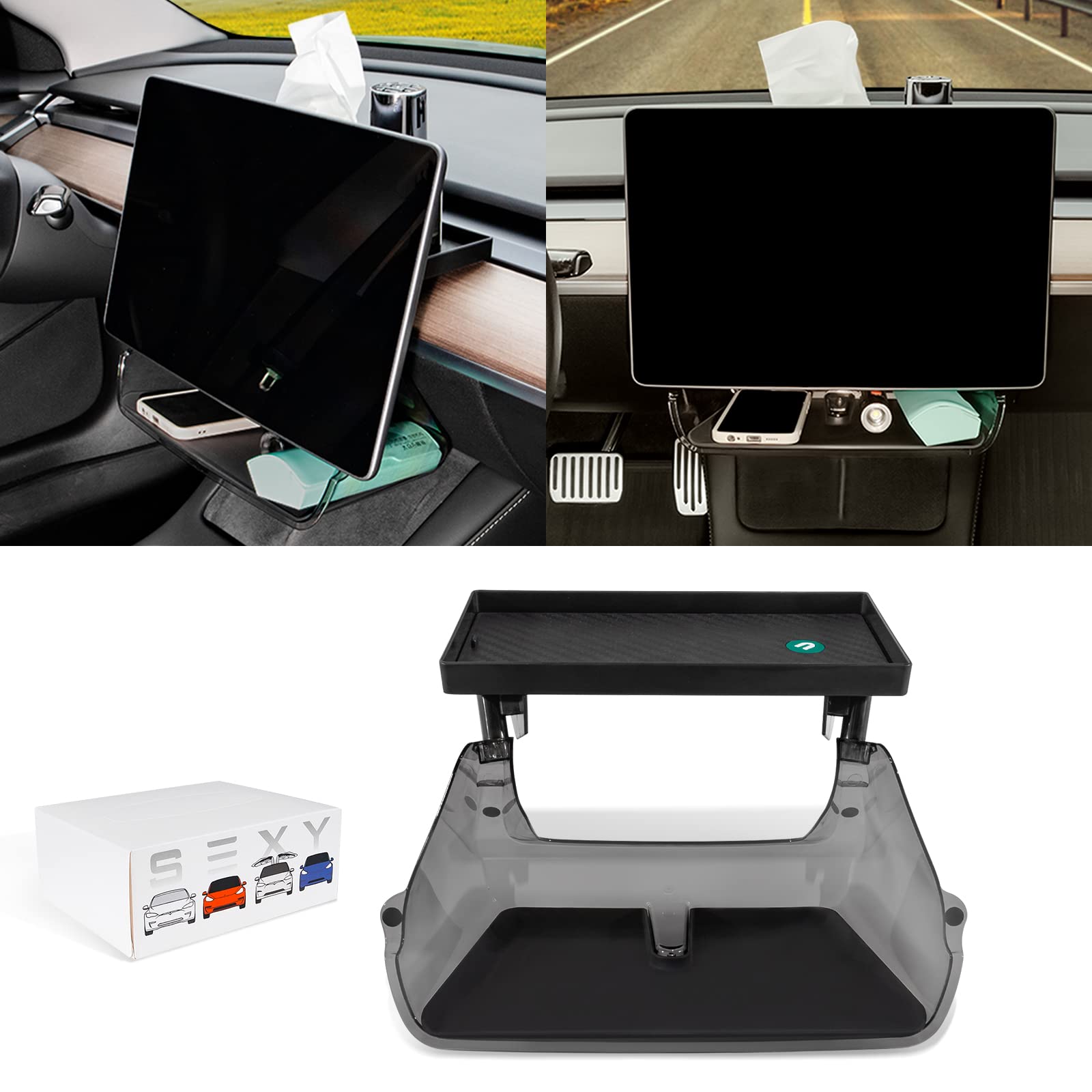 Klutchtech Model 3/Y Center Console Organizer Tray Magnetic Under Screen Storage Box Behind Screen Tray Dashboard Organizer Tiss