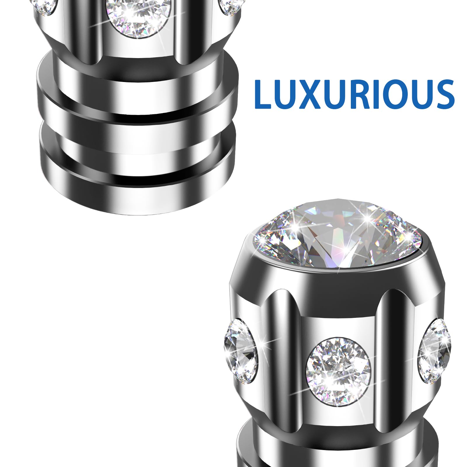 Quarkace Tire Valve Caps, Bling Valve Stem Caps With Sparkly Rhinestones, Tire Caps 4 Pack For Cars Suvs Trucks Motorcycles Bike