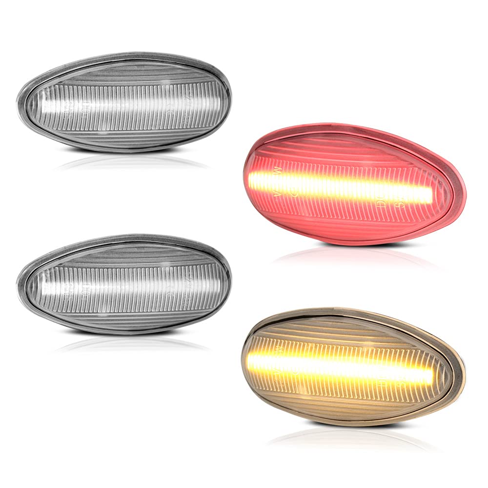 [4-Pieces] For 2001-2014 Chevy Silverado Gmc Sierra 3500Hd Dually Pickup Red + Amber Led Strip Rear Fender Light Side Marker Lam