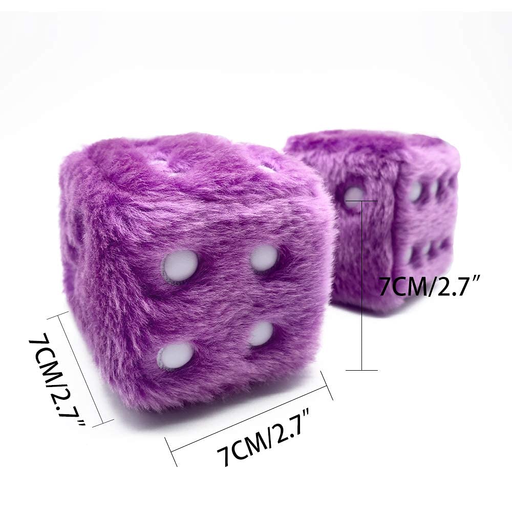Ygmoner Pair Of Retro Square Mirror Hanging Couple Fuzzy Plush Dice With Dots For Car Decoration (Purple)