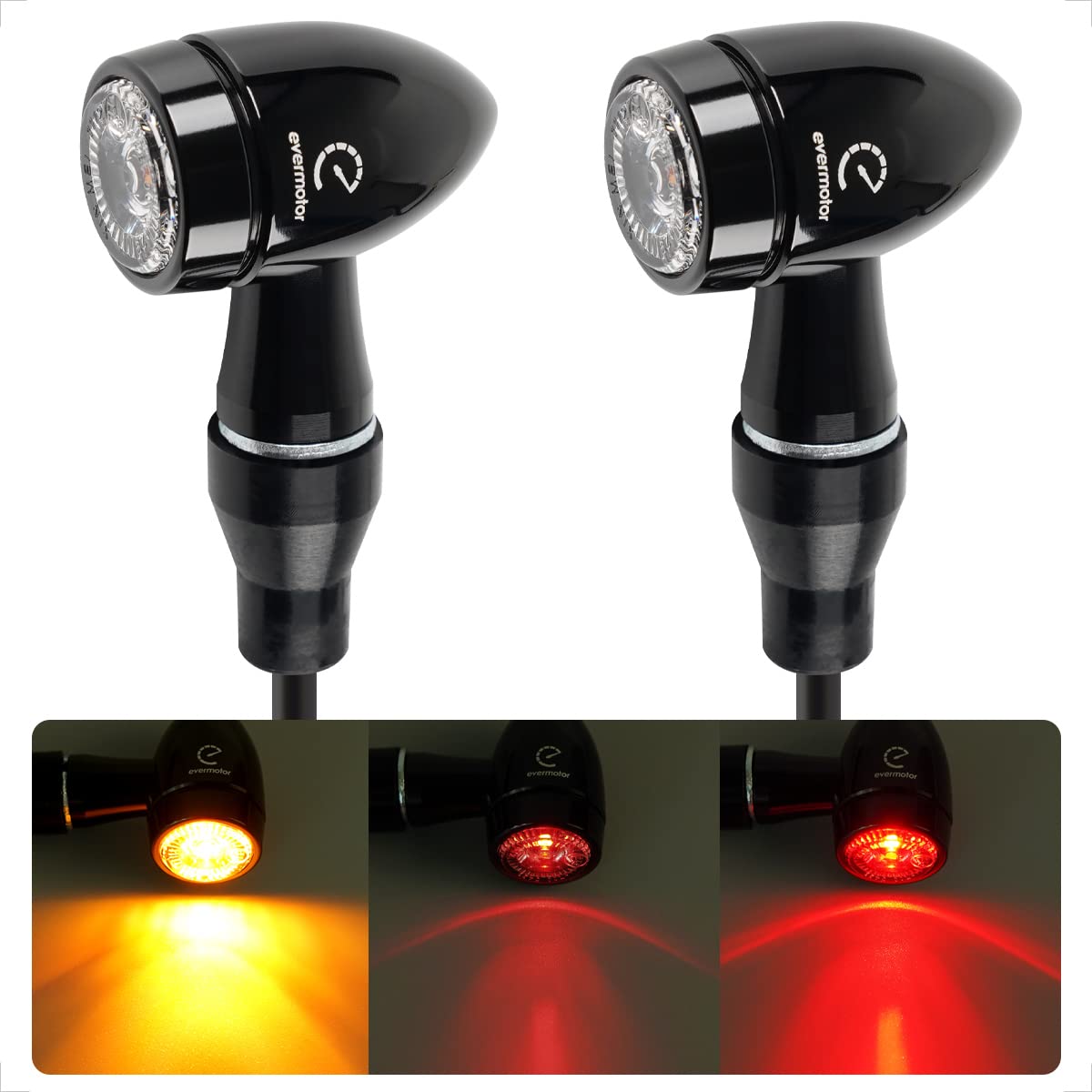 Evermotor Mini Bullet Motorcycle Led Turn Signals, Cnc Aluminium Alloy Motorcycle Blinkers, 12V Front Rear Indicators For Harley