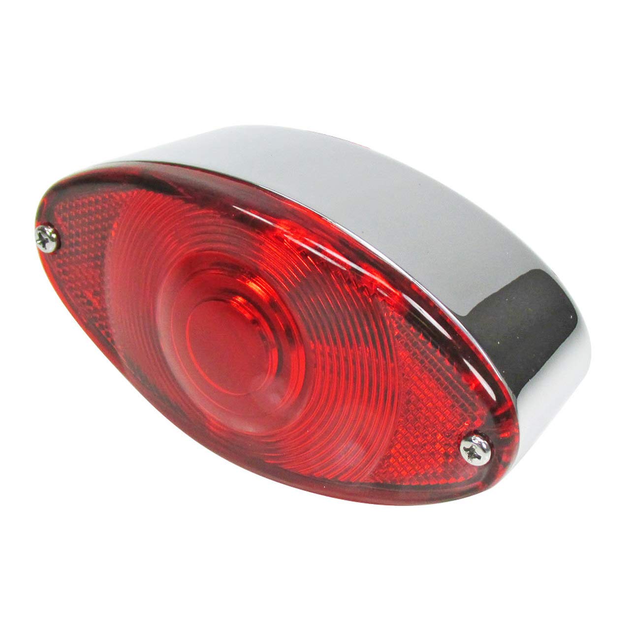 Chrome Cat Eye Motorcycle Tail Brake Stop Light With License Plate Tag Light - 12 Volt Dual Filament (1157 Bulb) Brake Light and