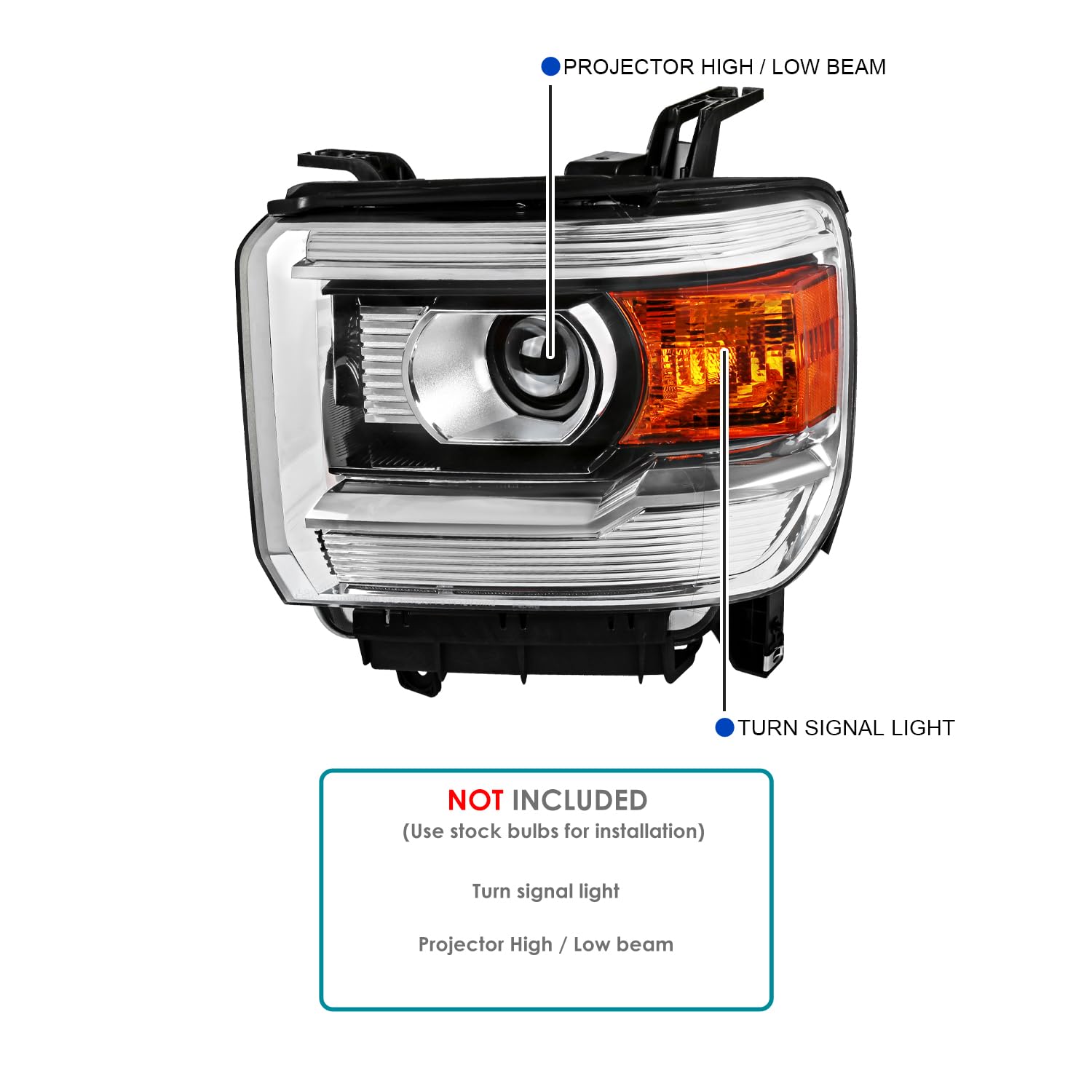 SPEC-D TUNING Chrome Housing Clear Lens Projector Driver Left Side Headlight Compatible with 2014-2015 GMC Sierra 1500 2500 3500 Base/Denali/SLE/SLT