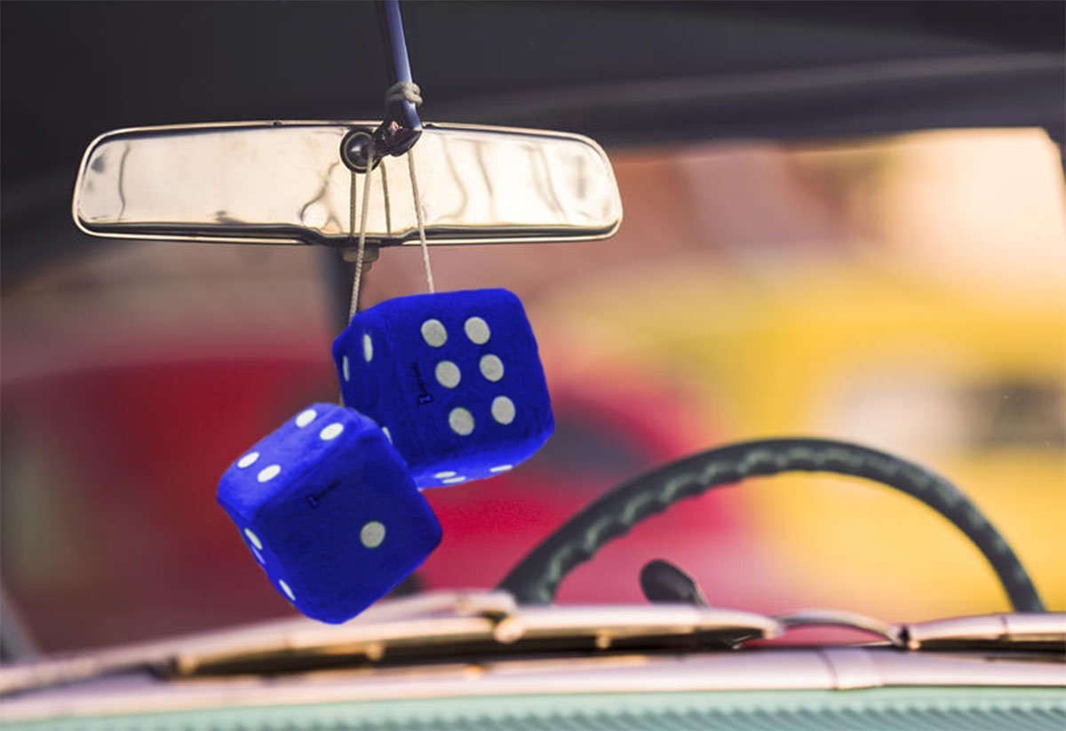 Zento Deals Pair of Hanging Black Dots Fuzzy Dices Nostalgic Retro (Blue)