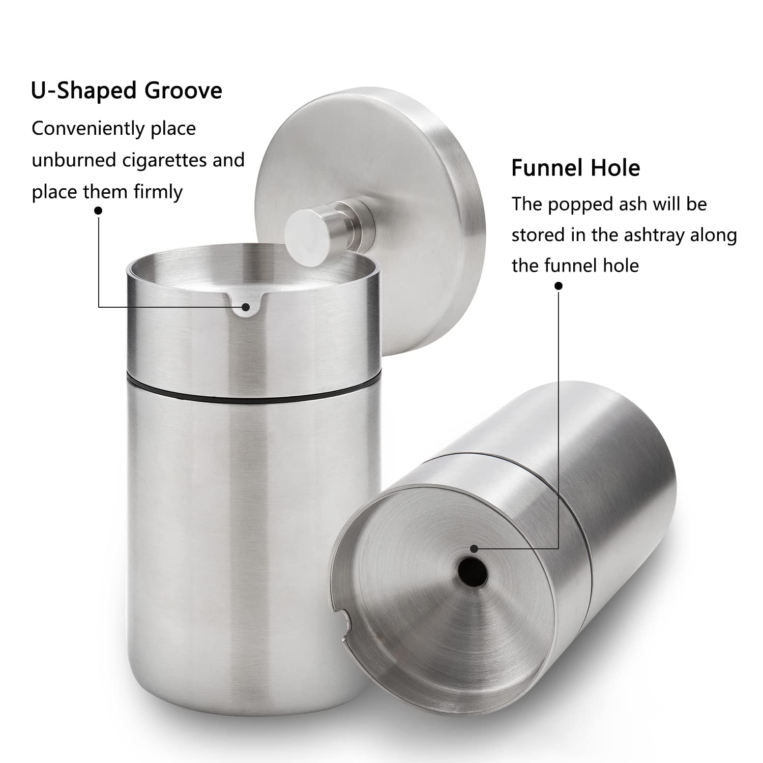 Stainless Steel Auto Ashtrays with Lid Car Ashtray Smell Proof Portable Smokeless Detachable Windproof Extinguished Butt Bucket