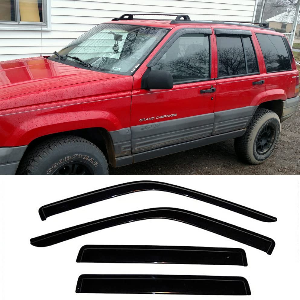 Deebior Side Window Deflector Visor Rain Guard,Outside Mount Tape-on Shatterproof Dark Smoke,4pc Window Shades fit for 1993-1998