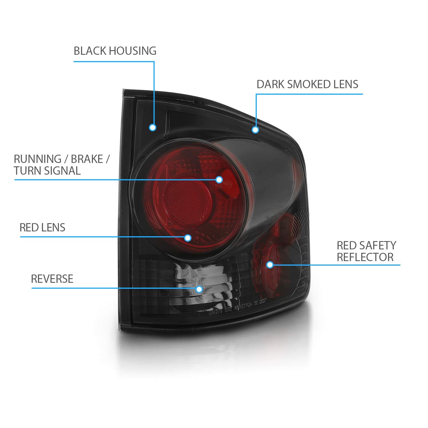 Amerilite For 94-04 Chevy S-10 / Gmc Sonoma / 96-00 Isuzu Hombre Smoke Dark Black Replacement Brake Lamp Tail Lights Assembly Set - Passenger And Driver Side