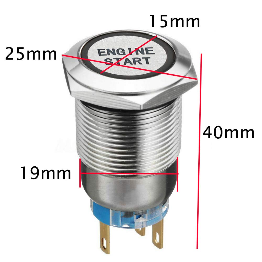 Esupport 12V Car Vehicle Blue Led Light Headlight Push Button Metal Toggle Switch Socket Plug 19Mm Engine Start