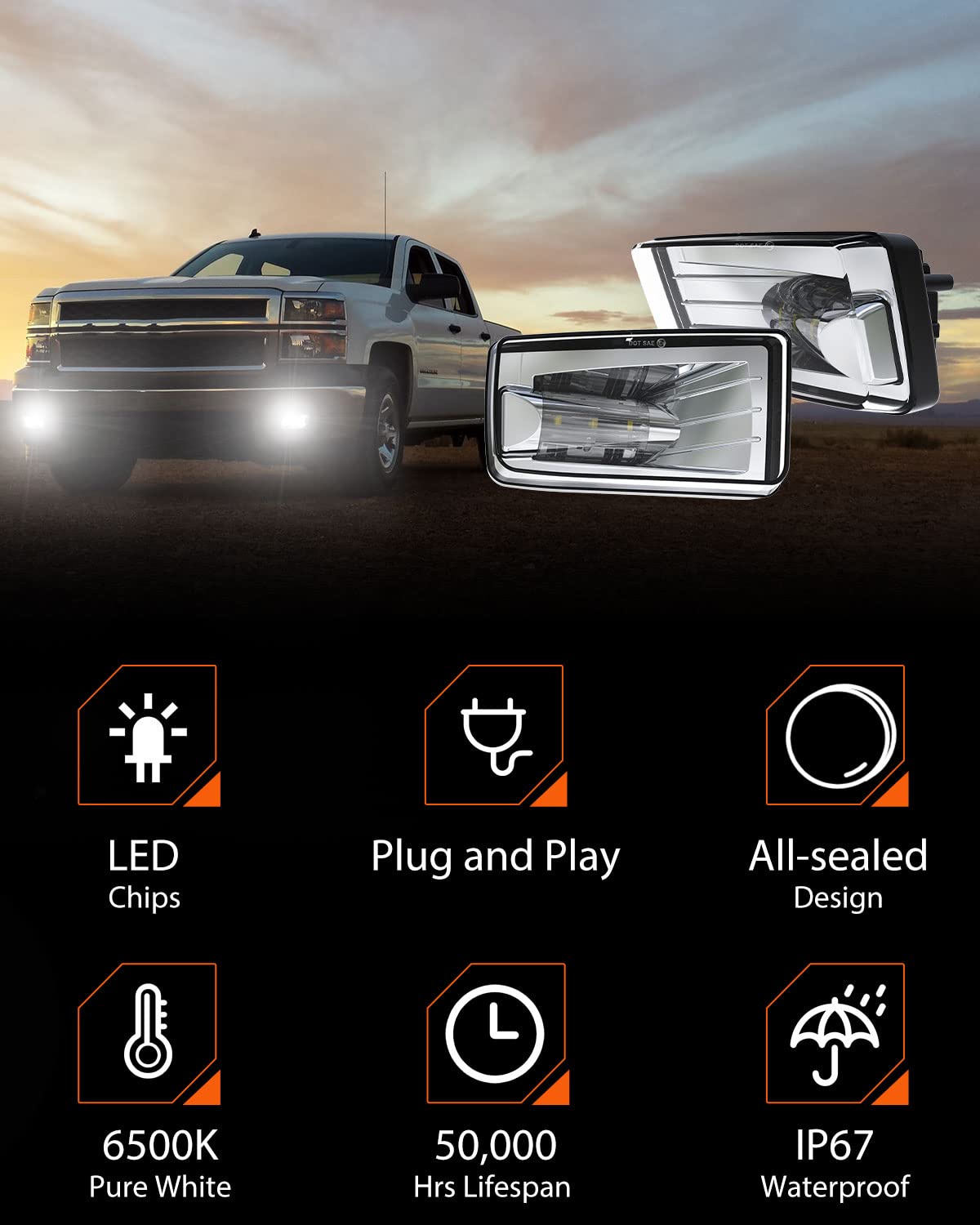 BICYACO Led Fog Lights 5202 w/Bulbs Compatible with Silverado 1500 2500 3500 2008-2014/ Avalanche 2007-2011 / Suburban 2007-2014/ Tahoe 2007-2014/ GMC 07-15 Sierra/Yukon w/Off-Road Package - 1 Pair