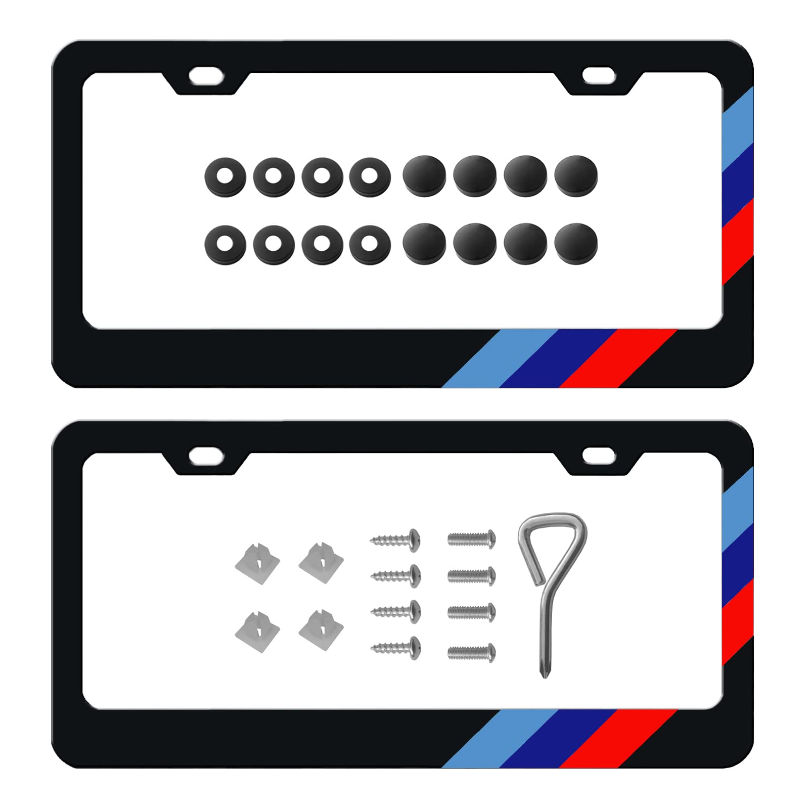 Xnqdre 2 Pack Tri-Color Sport License Plate Frame, Aluminum Alloy 3 Color License Plate Cover Holder Compatible for All BMW Lice