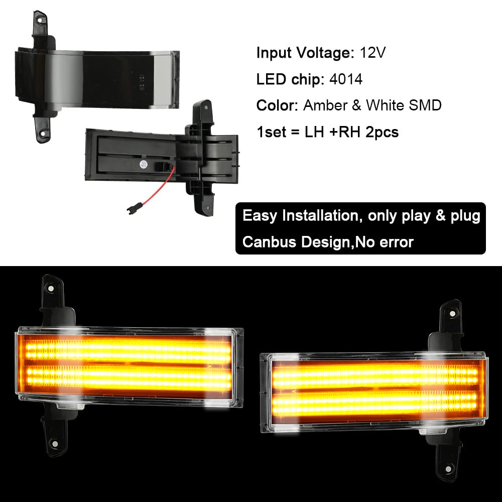 Roccs Flash Yellow Full Led Side Tow Mirror Marker Light Fit For 3Rd Generation Chevy Silverado / 4Th Generation Gmc Sierra 2014