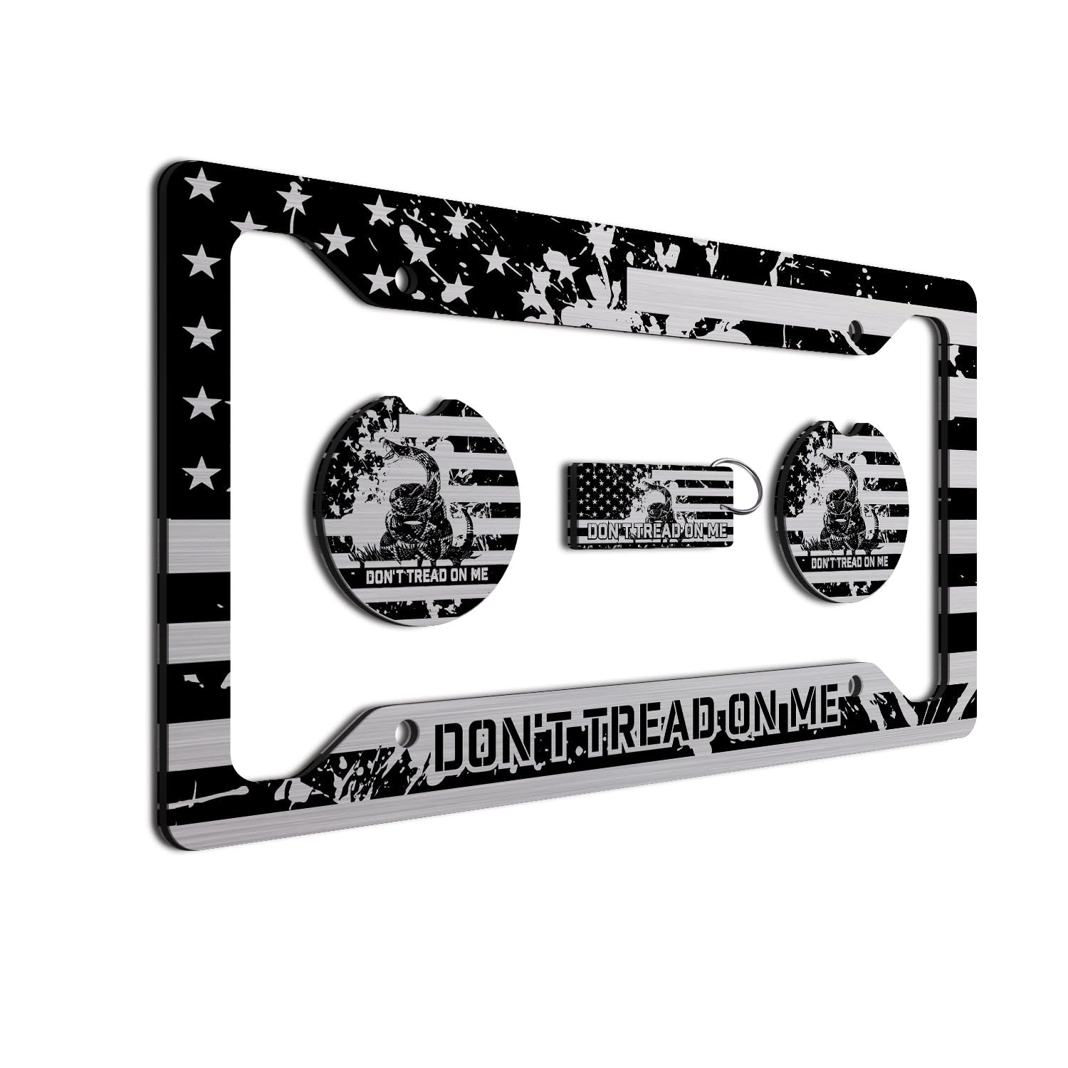 Don'T Tread On Me License Plate Frame Set - American Flag & Gadsden Snake Design, Durable 12''X6'' Patriotic Car Accessories Wit