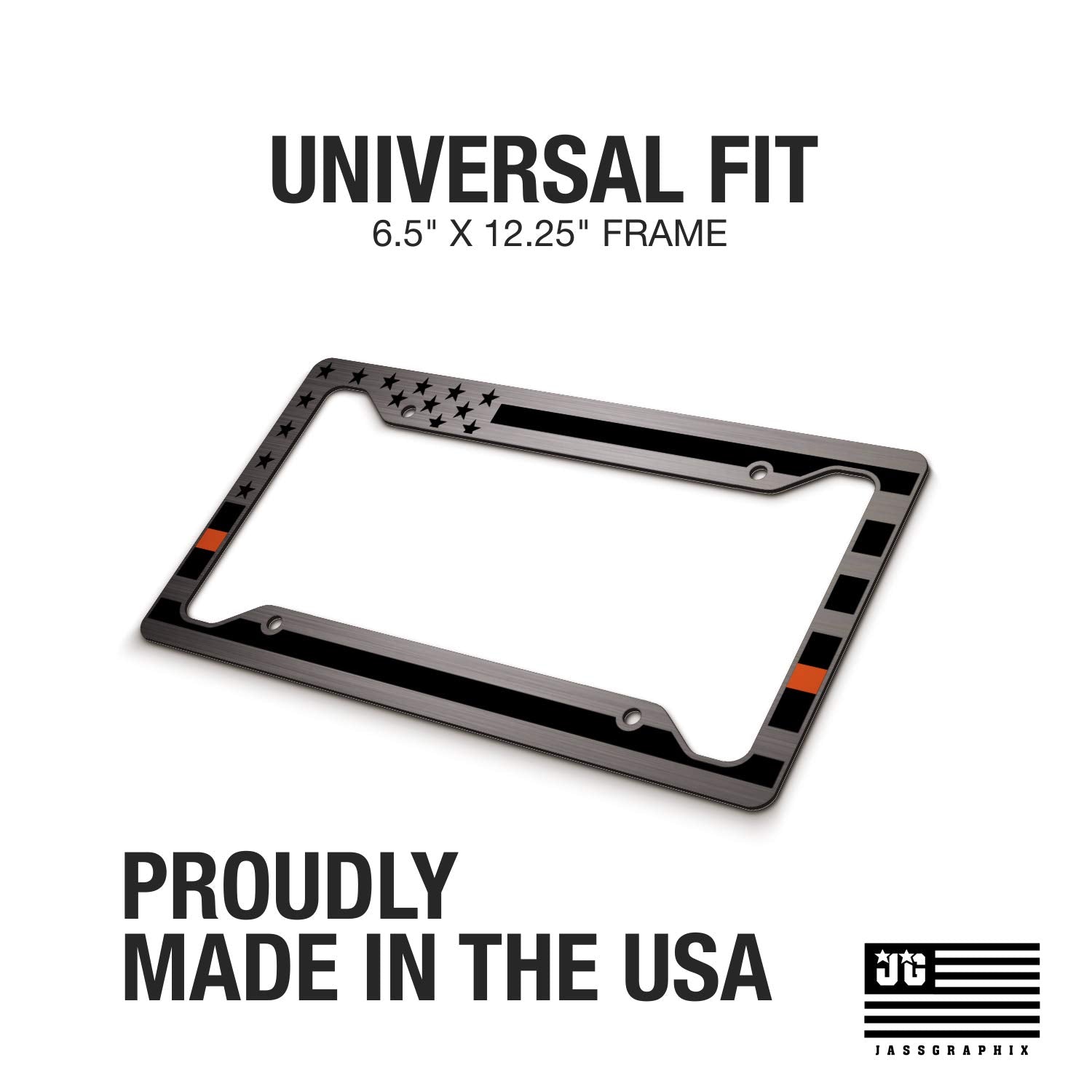 American Flag License Plate Frame - Thin Orange Line- Car Tag Frame -Orange On Brushed Search And Rescue Sar