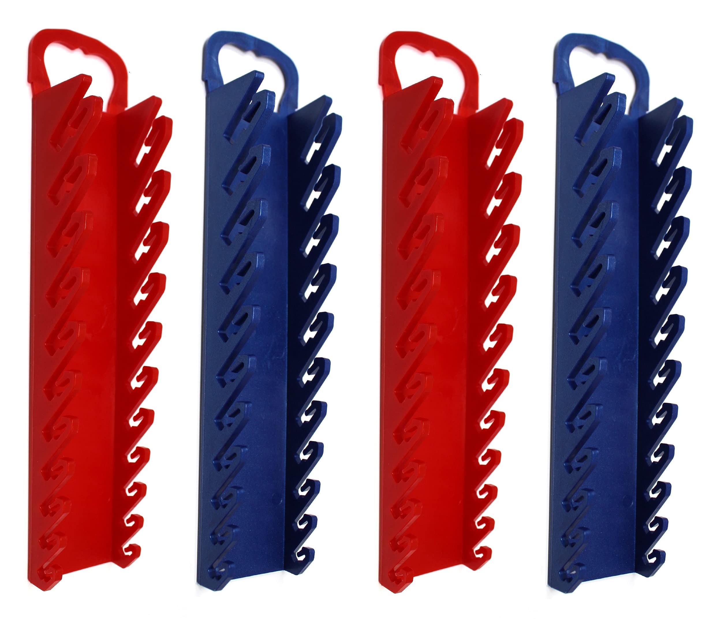 Jsp Manufacturing 11-Tool Gripper Wrench Organizer Tool Tray Kit For Stubby Or Line Wrenches (4 Piece Kit, Red & Blue)