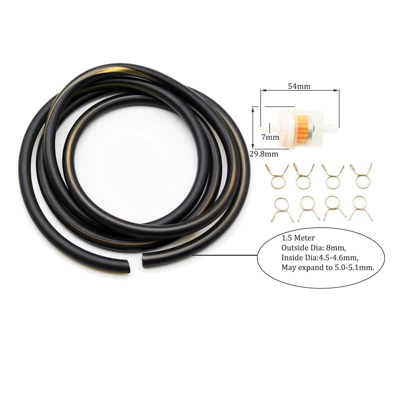 Pro Bat 0.2''X59'' (5Mmx1.5M) Motorcycle Fuel Line Tube Oil Gas Line Petrol Hose For Atv Dirt Bike Go Kart Moped Pocket Bike Mos