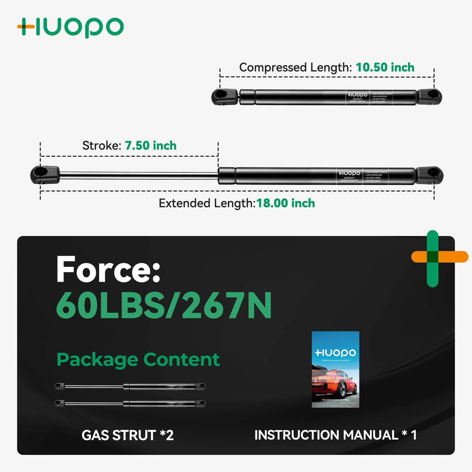 Huopo 18 Inch 60Lb/267N Gas Struts Shocks Spring Lift Support For Leer Camper Shell Topper Rear Windows Door Truck Cap Toolbox C