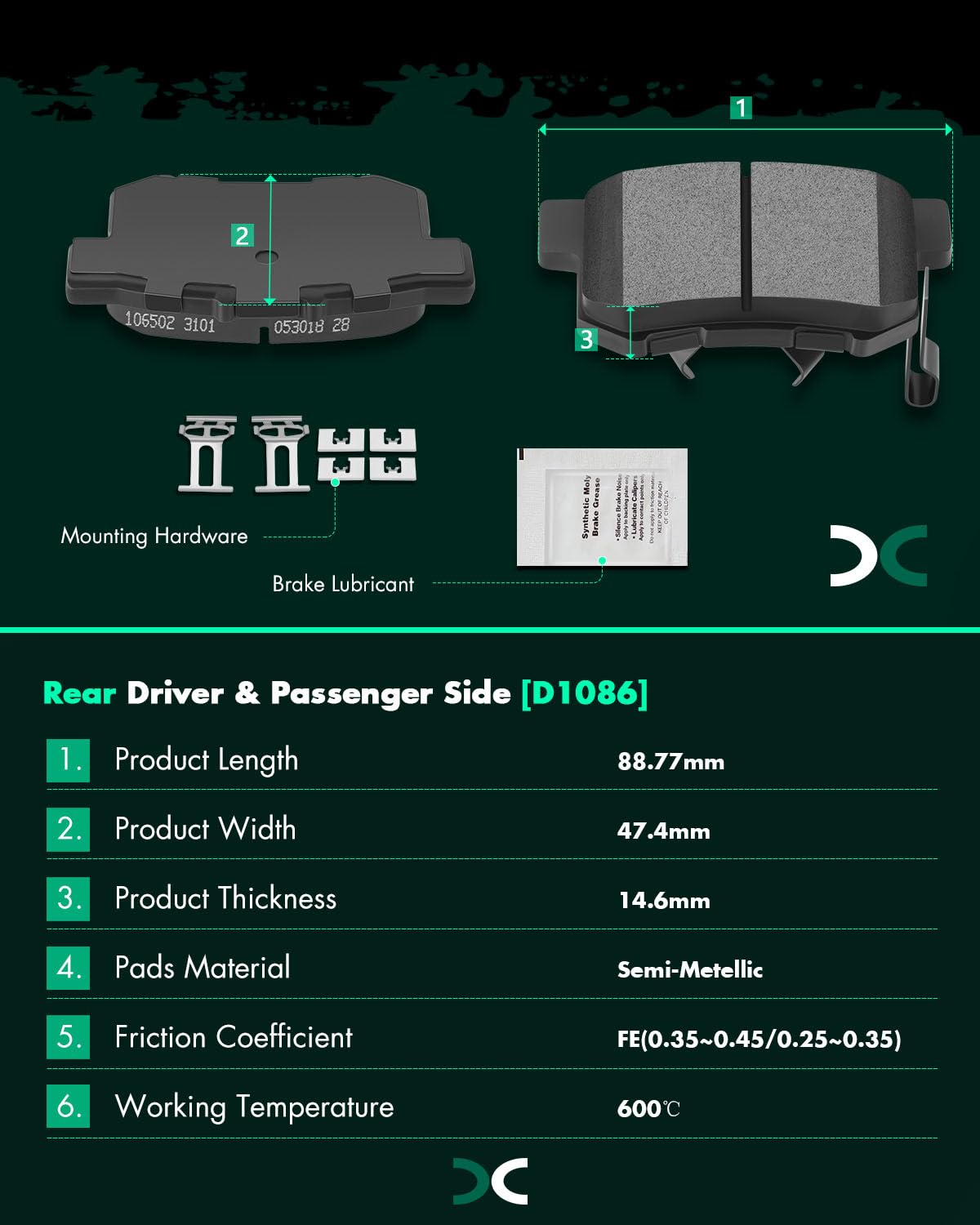 SCITOO D914 D1086 Front Ceramic Rear Semi-Metal Brake Pad Sets Fit For Honda CR-V 2005-2006 2012-2016