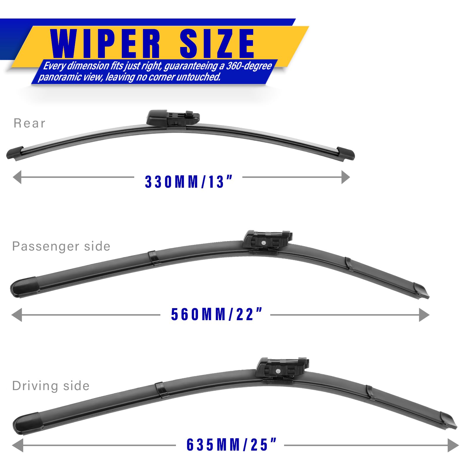 3 Wipers Replacement For 2018-2021 2022 Volkswagen Vw Tiguan, Windshield Wiper Blades Original Equipment Replacement - 25/22/15 (Set Of 3) Top Lock