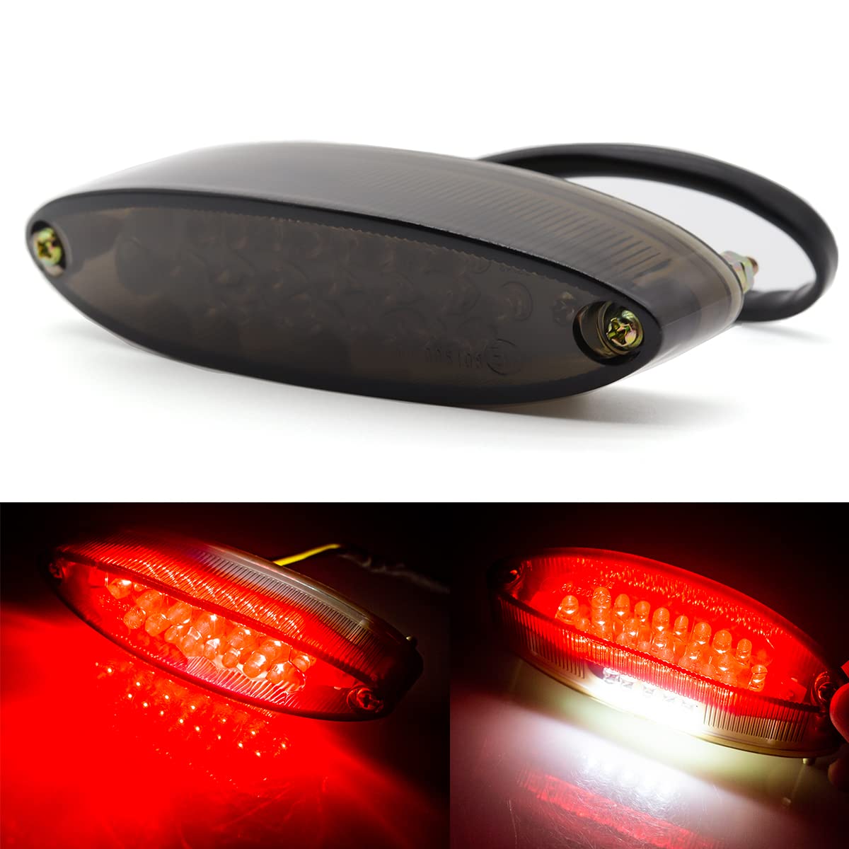 Kucehiup Motorcycle Led Taillight Brake Stop Light Atv Tail Light Universal License Plate Lights (Smoke)