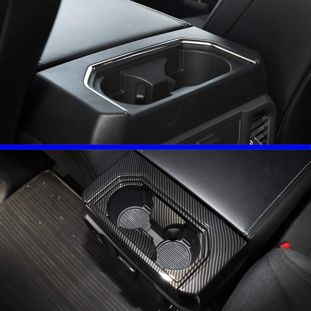 Keptrim For F150 Abs Carbon Fiber Gear Armrest Rear Cup Holder Trim For 2015 2016 2017 2018 2019 F150, For 2017 2018 F250 F350,1Pc