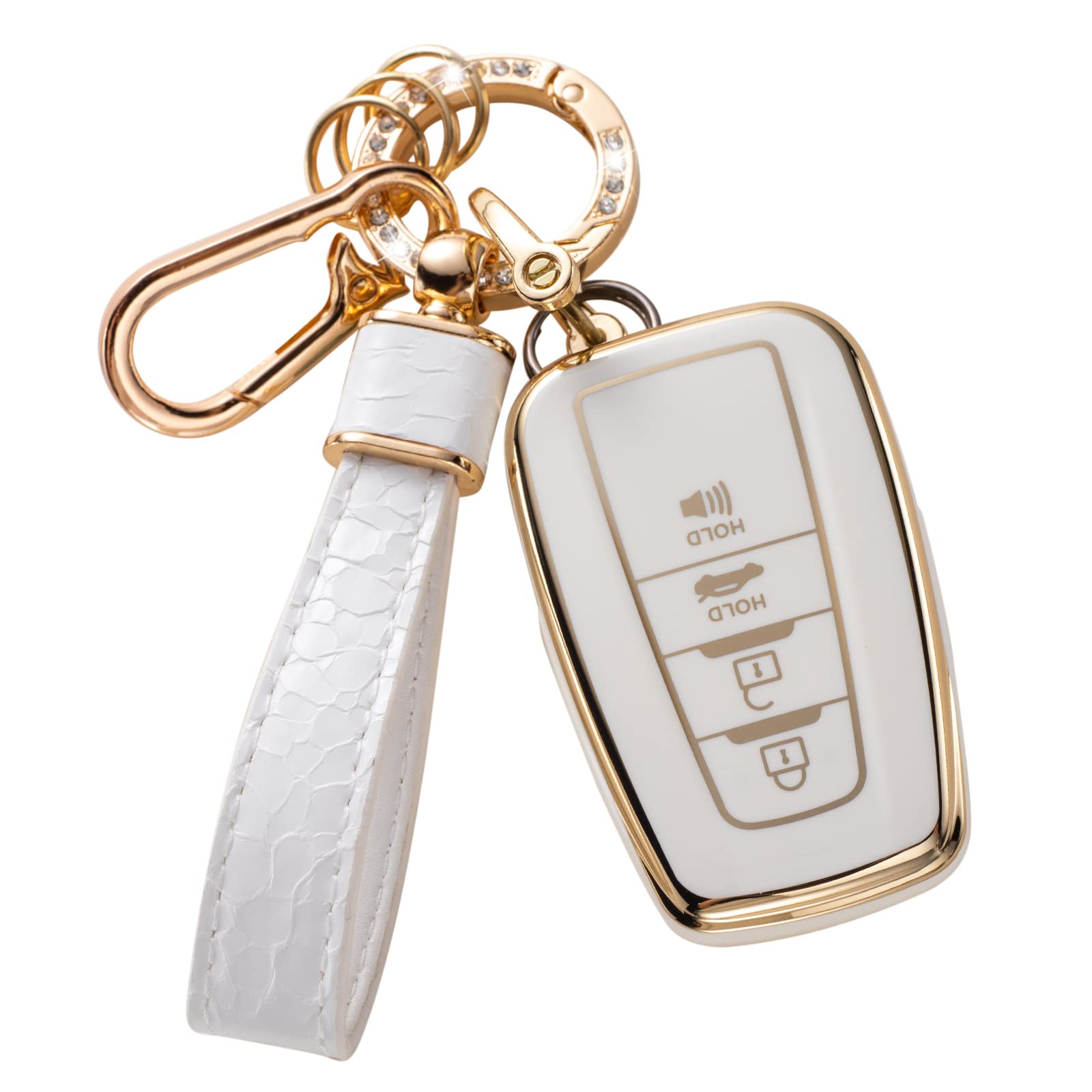 Cacarlike For Toyota Key Fob Cover With Toyota Keychain, Car Key Fob Case Compatible With Toyota 2018-2022 Camry Rav4 Highlander