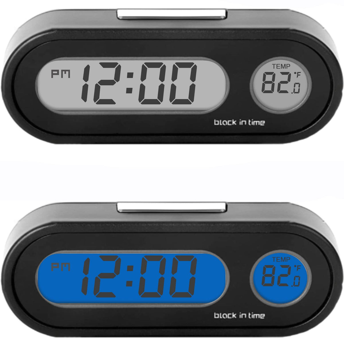 Car Clocks With Fahrenheit Temperature Blue Backlight 2 In 1, Small Electronic Clock For Dashboard Car Clock, Vehicle Lcd Backli