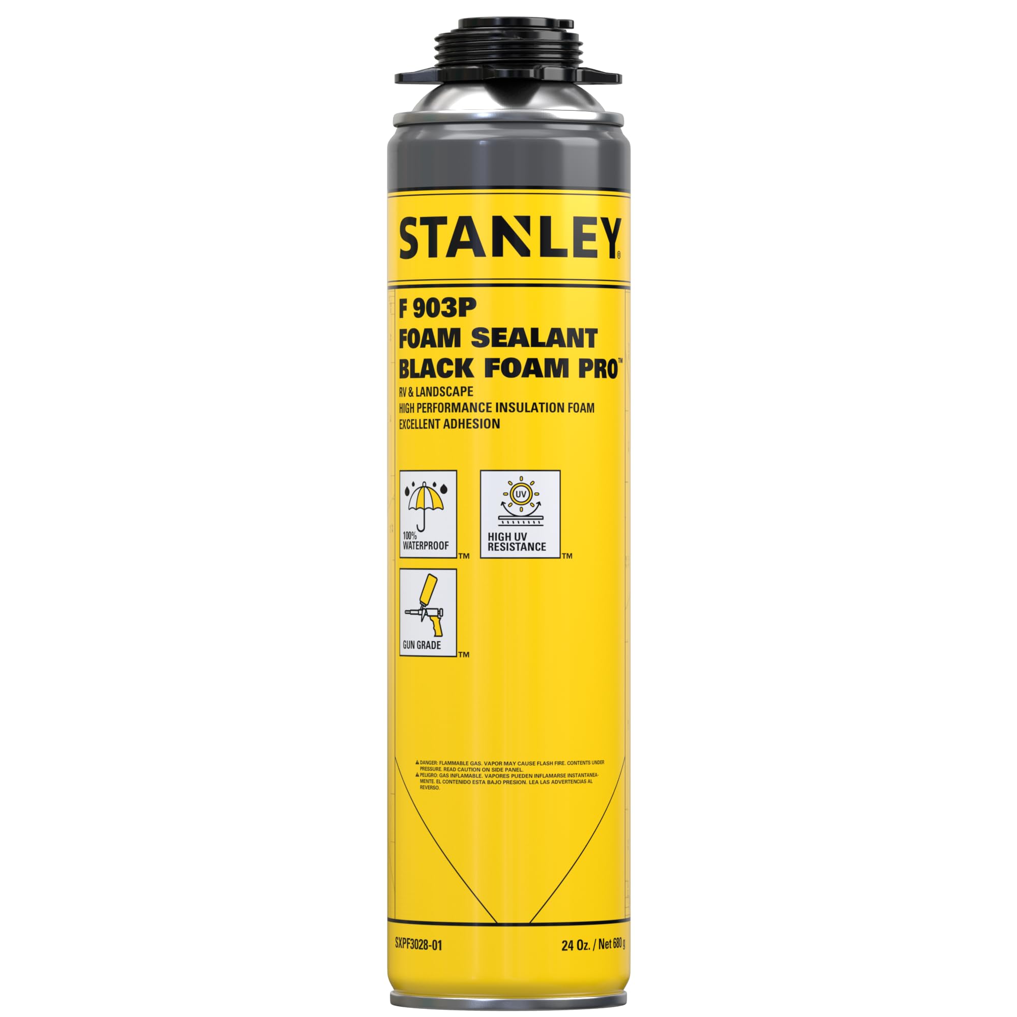 STANLEY Black Spray Foam Pro - 1x24 oz, Black Expanding Foam Sealant for RV, Automotive & Landscaping, Waterproof, UV Resistant,