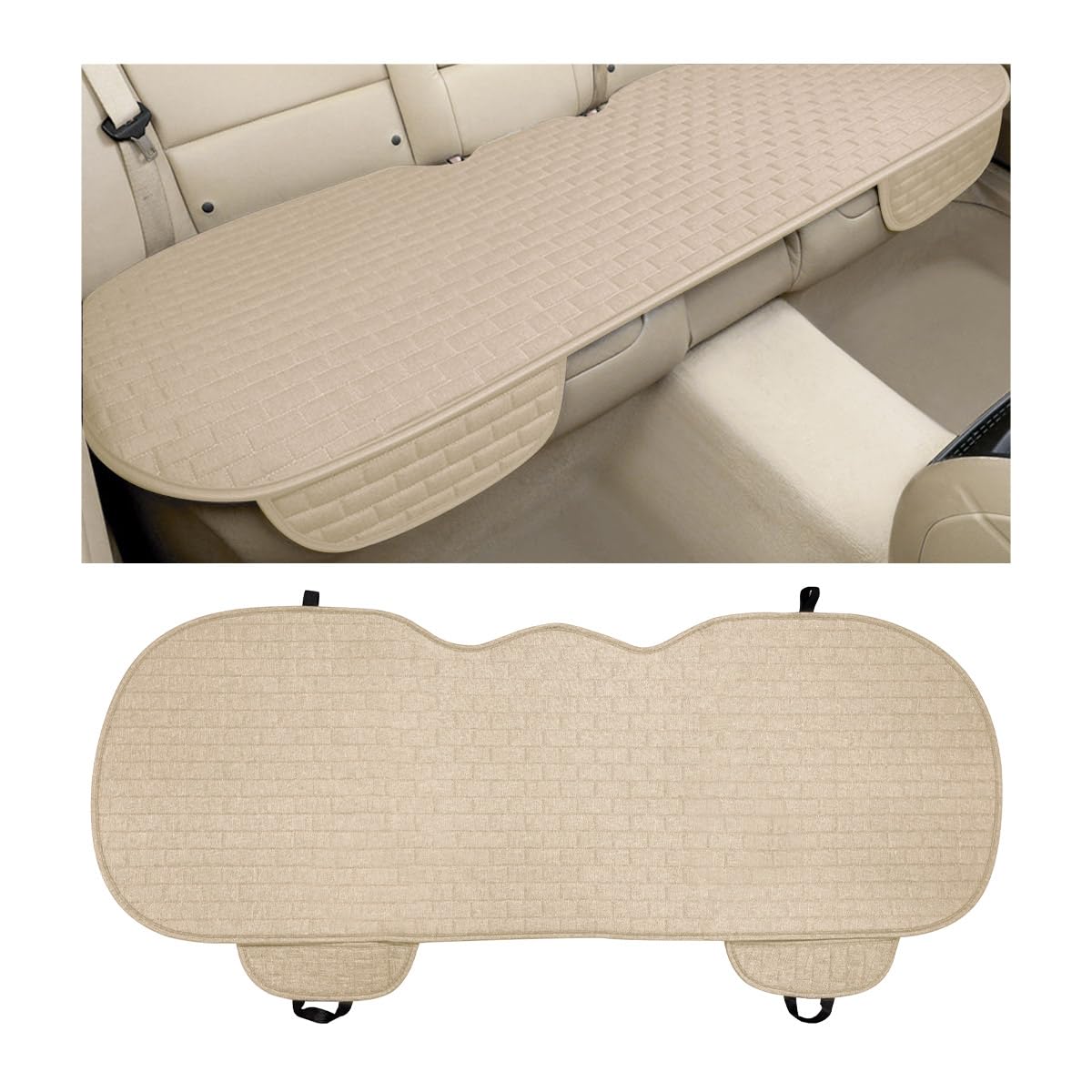 KVAEY Linen Back Car Seat Cover, Anti-Slip Long Bottom Rear Seat Cover Protector with Storage Pockets, Breathable Linen Rear Ben